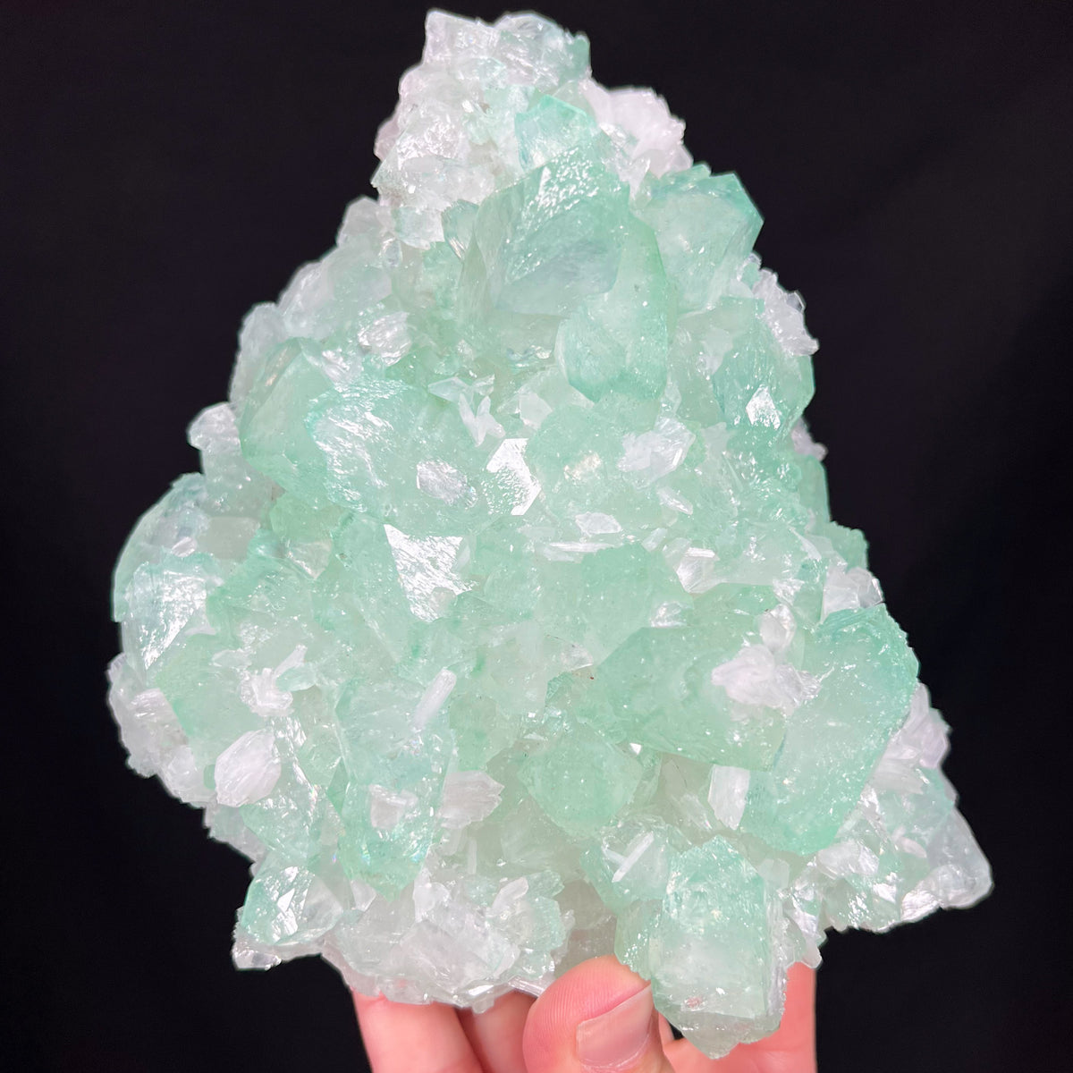 Large Green Apophyllite Crystal Cluster with Stilbite