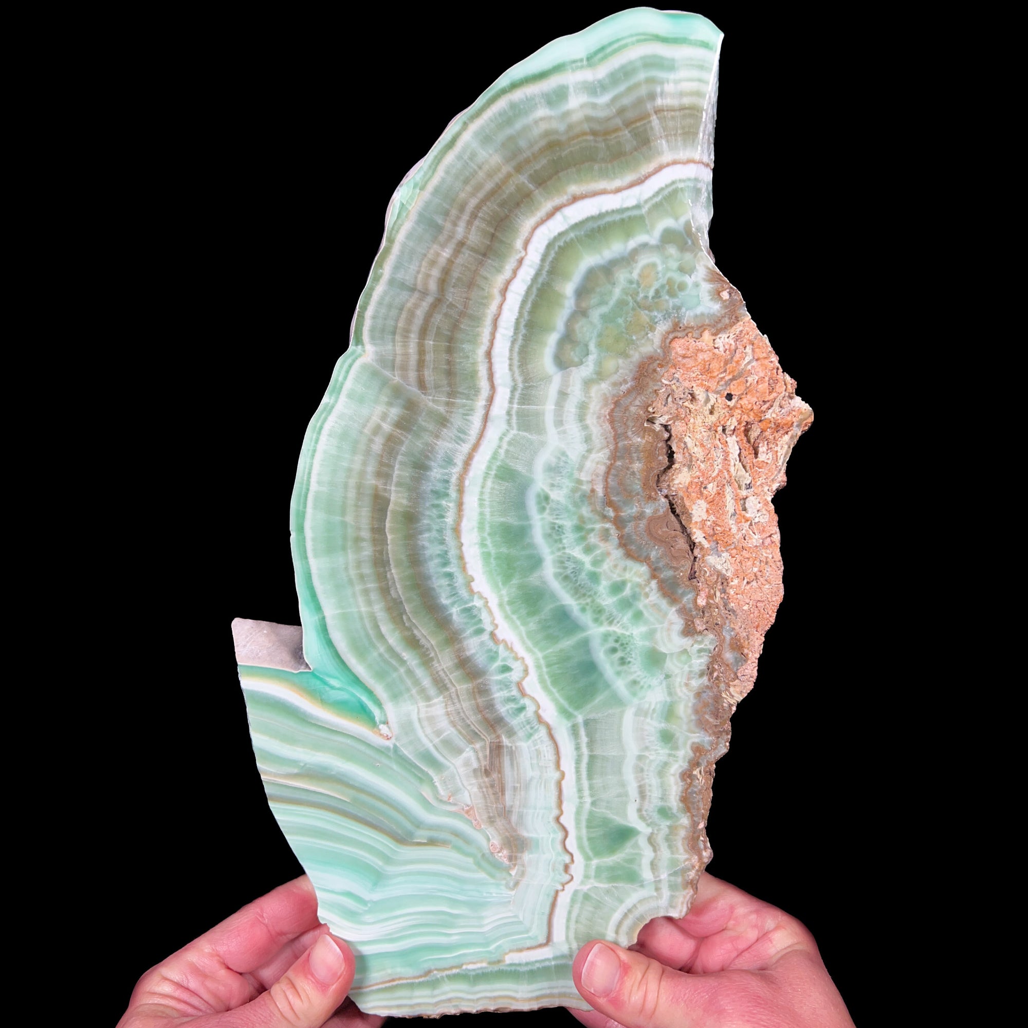 Copper-infused Green Aragonite Slice from Spain