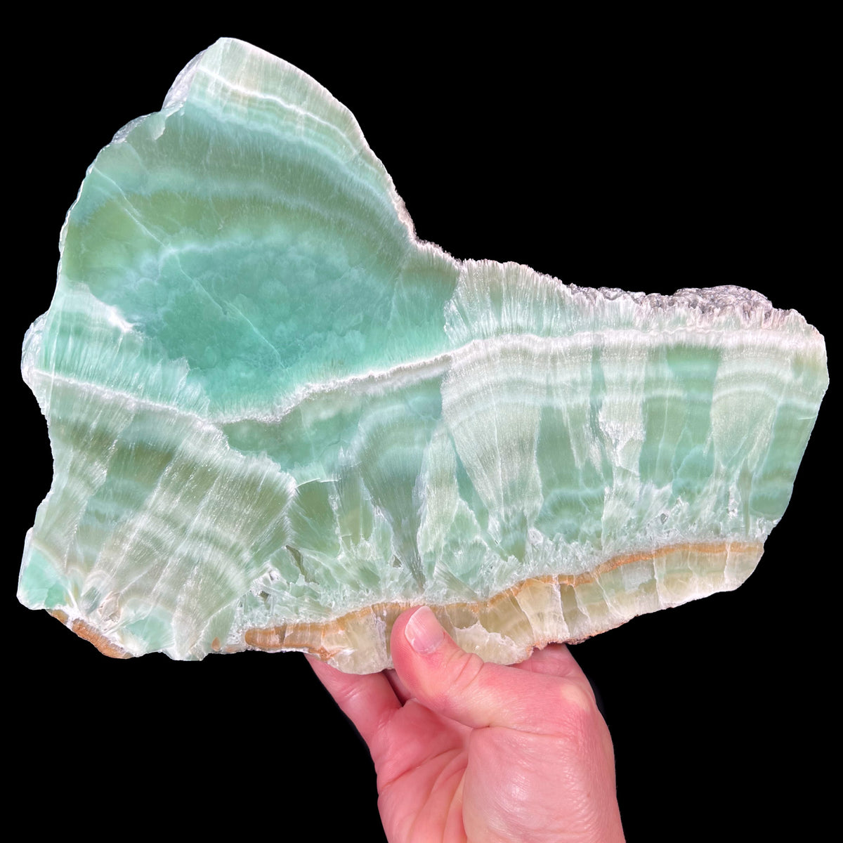 Copper-infused Green Aragonite Slice from Spain