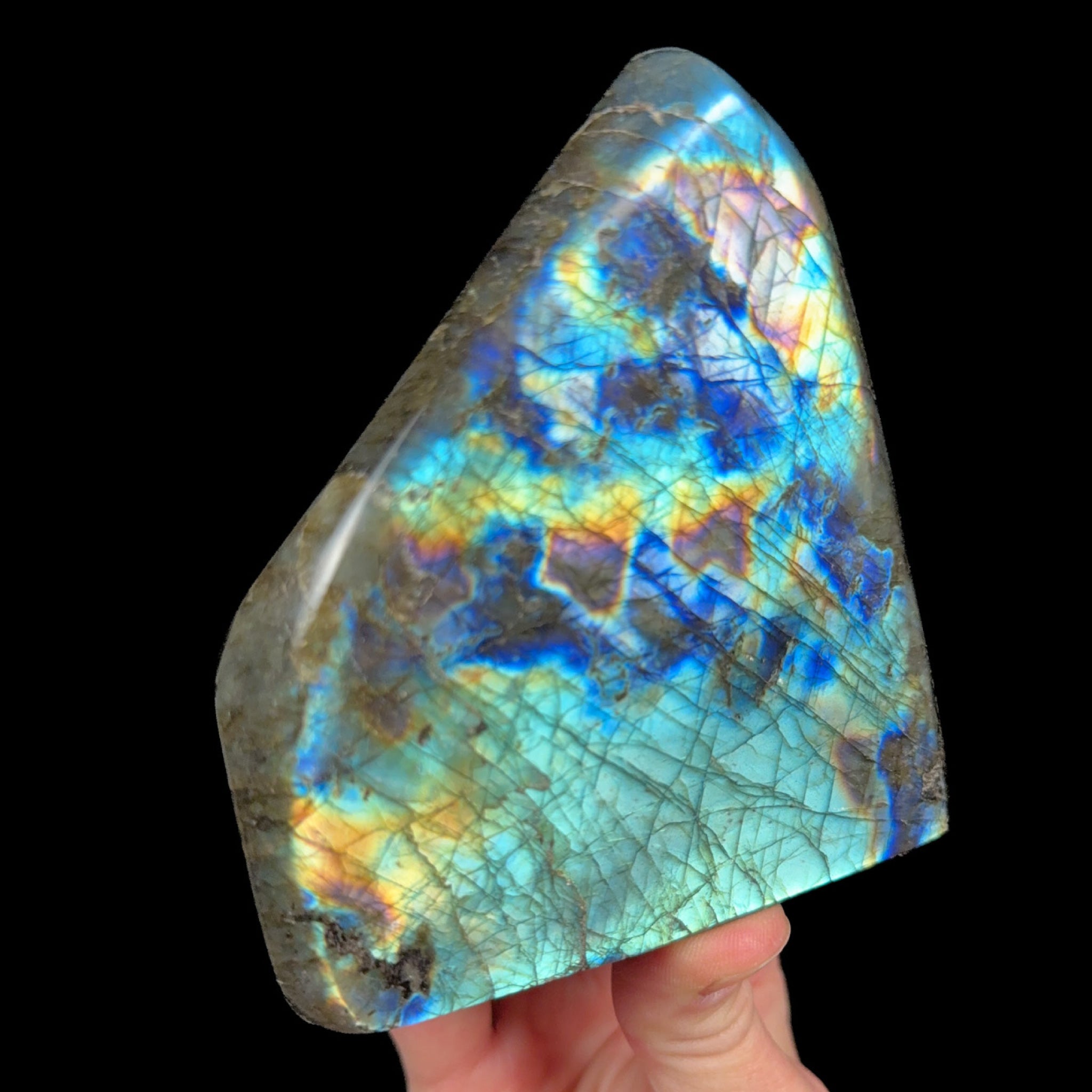 Multi-colored Labradorite specimen from Madagascar