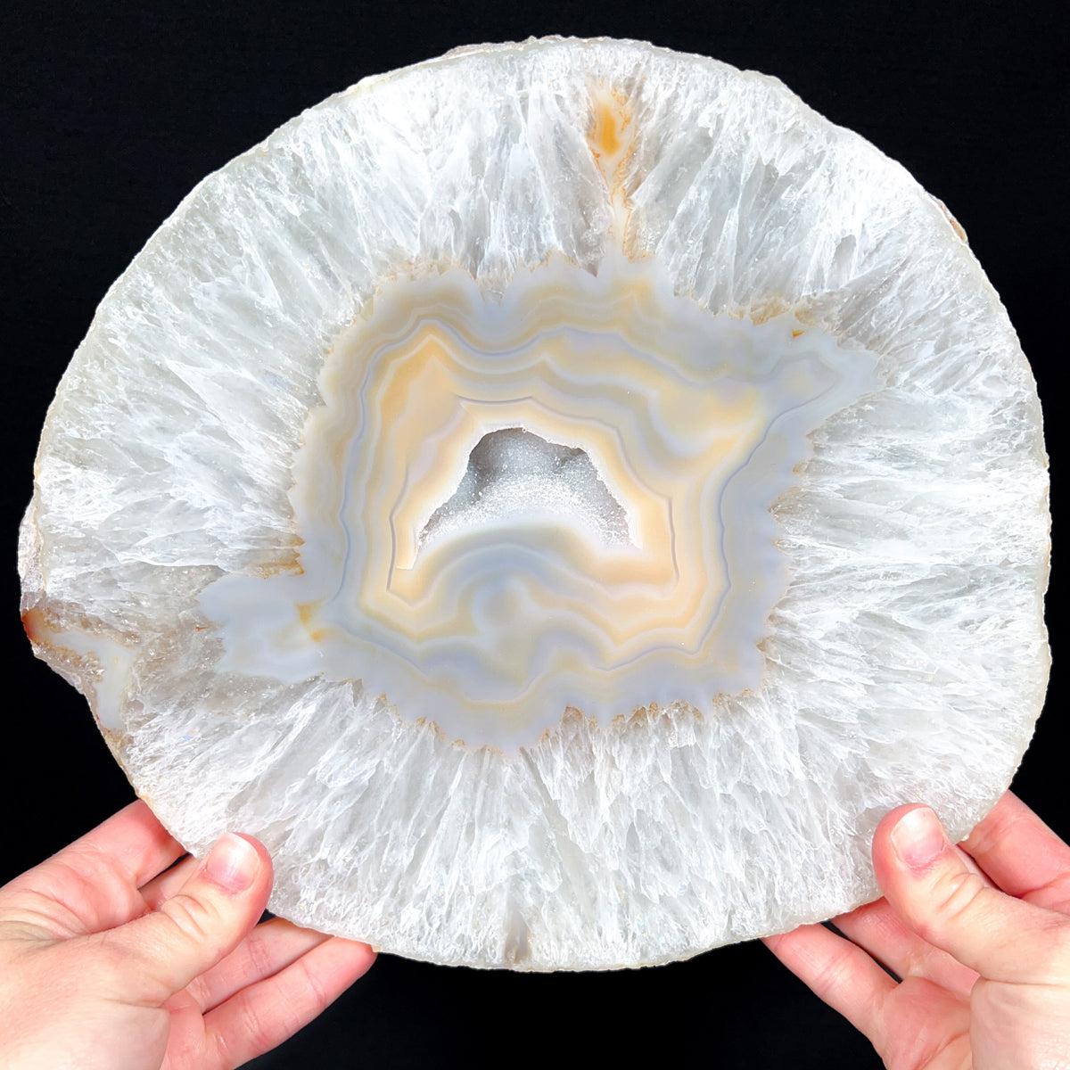 Large Agate Geode Thick Cut Slab with Drusy Quartz Center