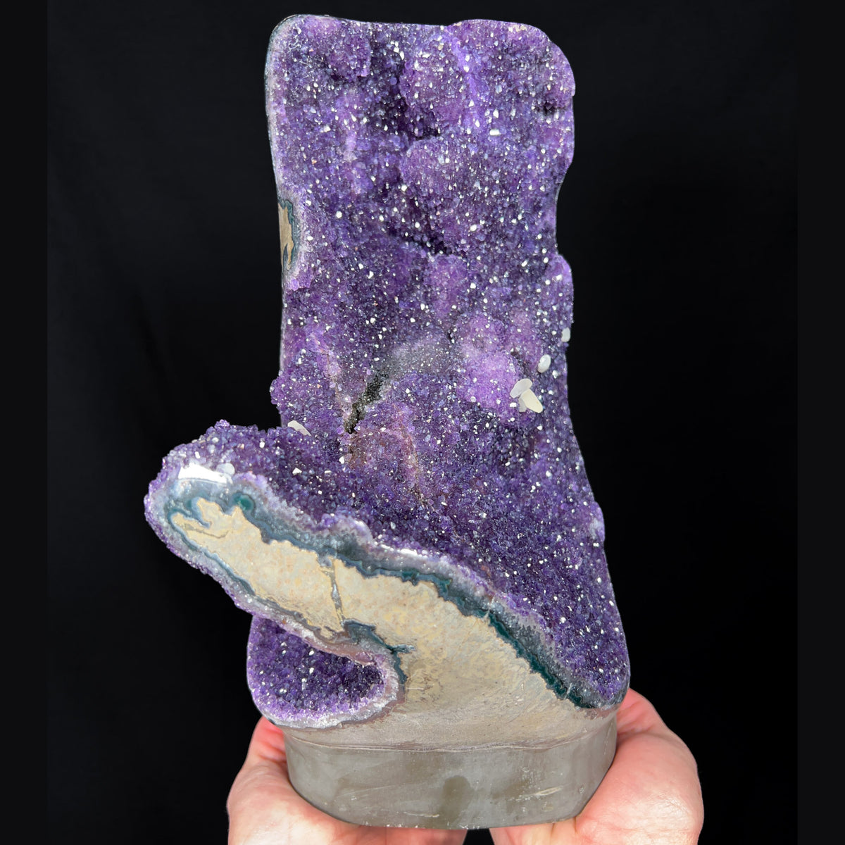 Large Purple Amethyst Geode with White Calcite Crystals