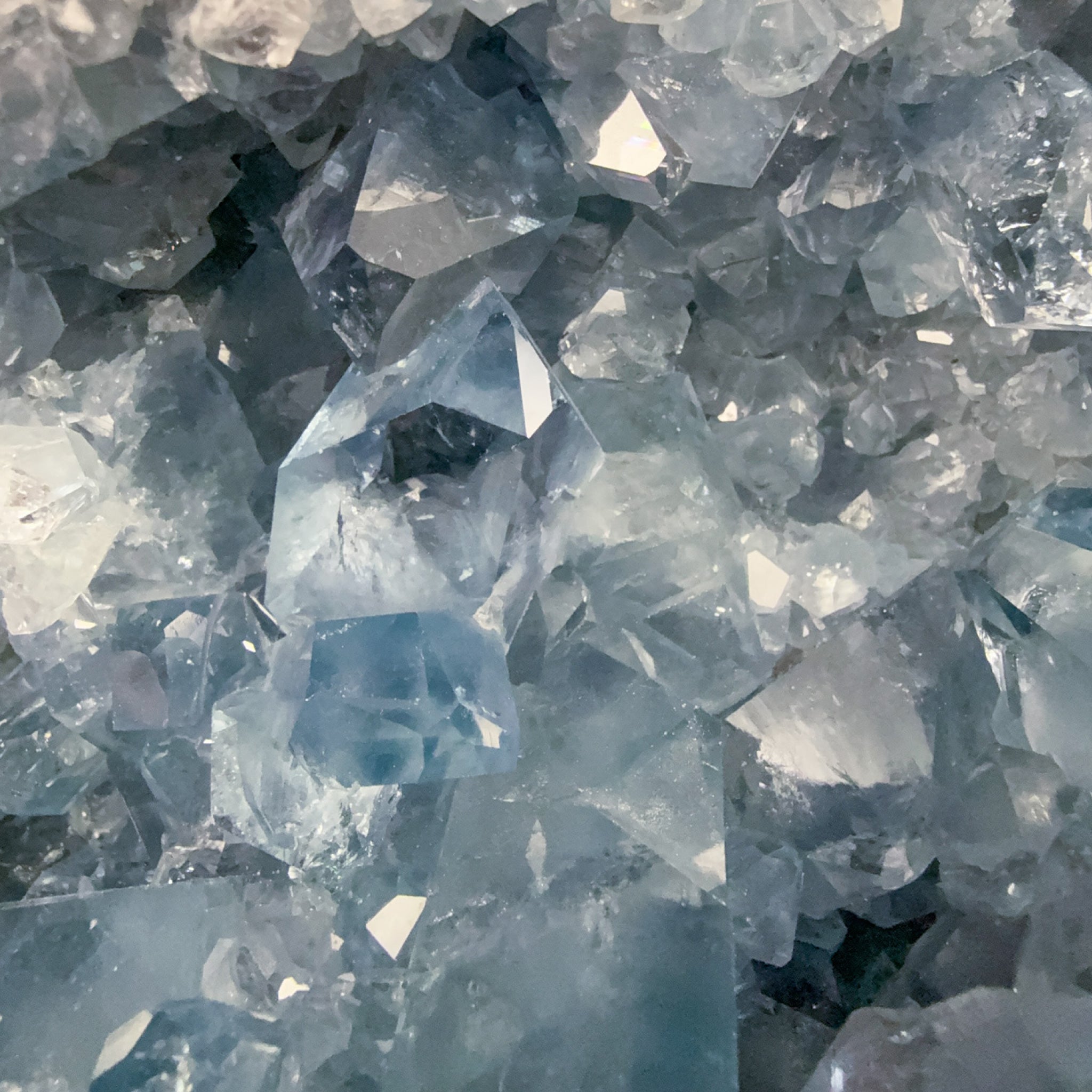 Close up of blue Celestite crystals from Madagascar