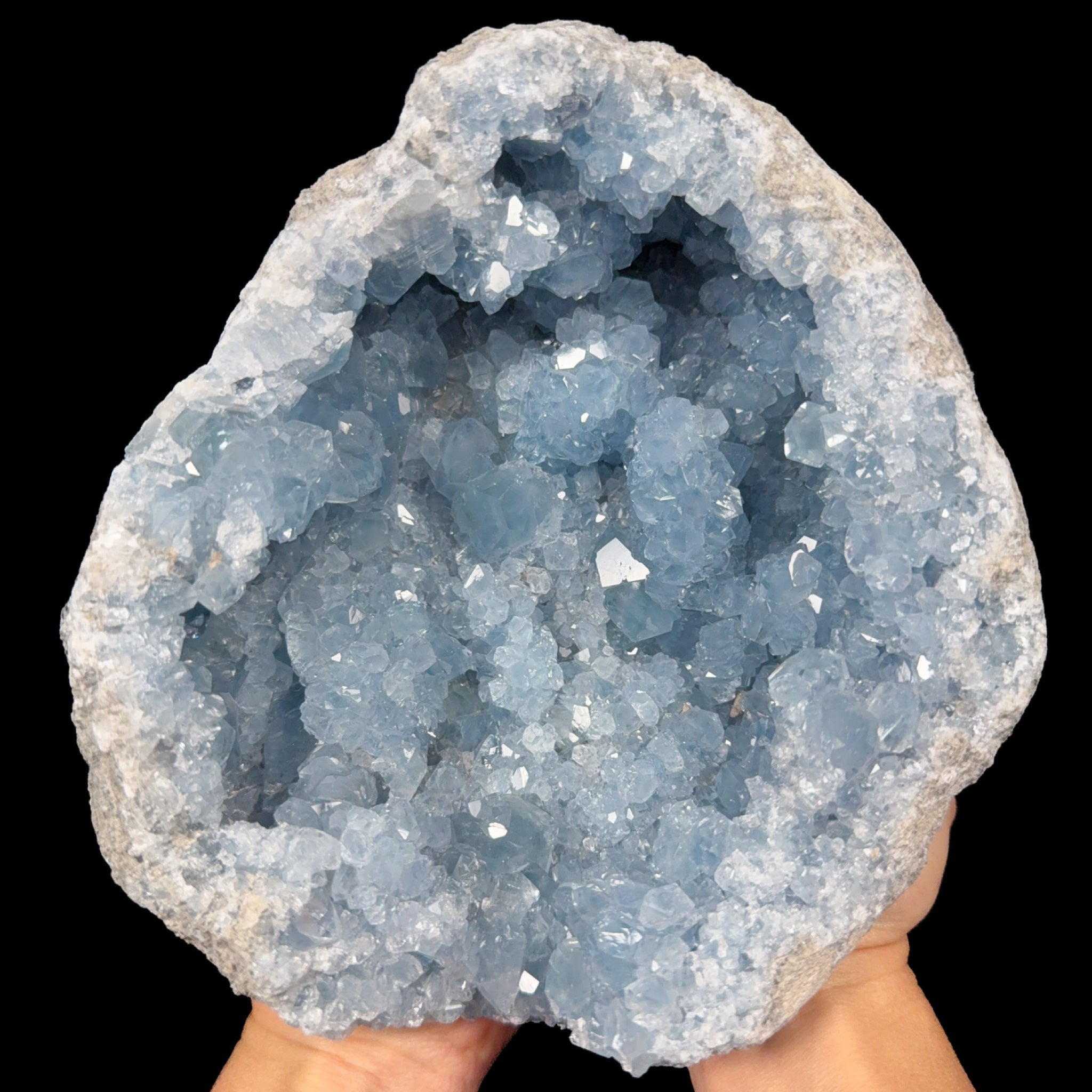 Large natural blue geode with Celestite crystals inside