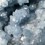 Close up of Celestite crystals inside a geode