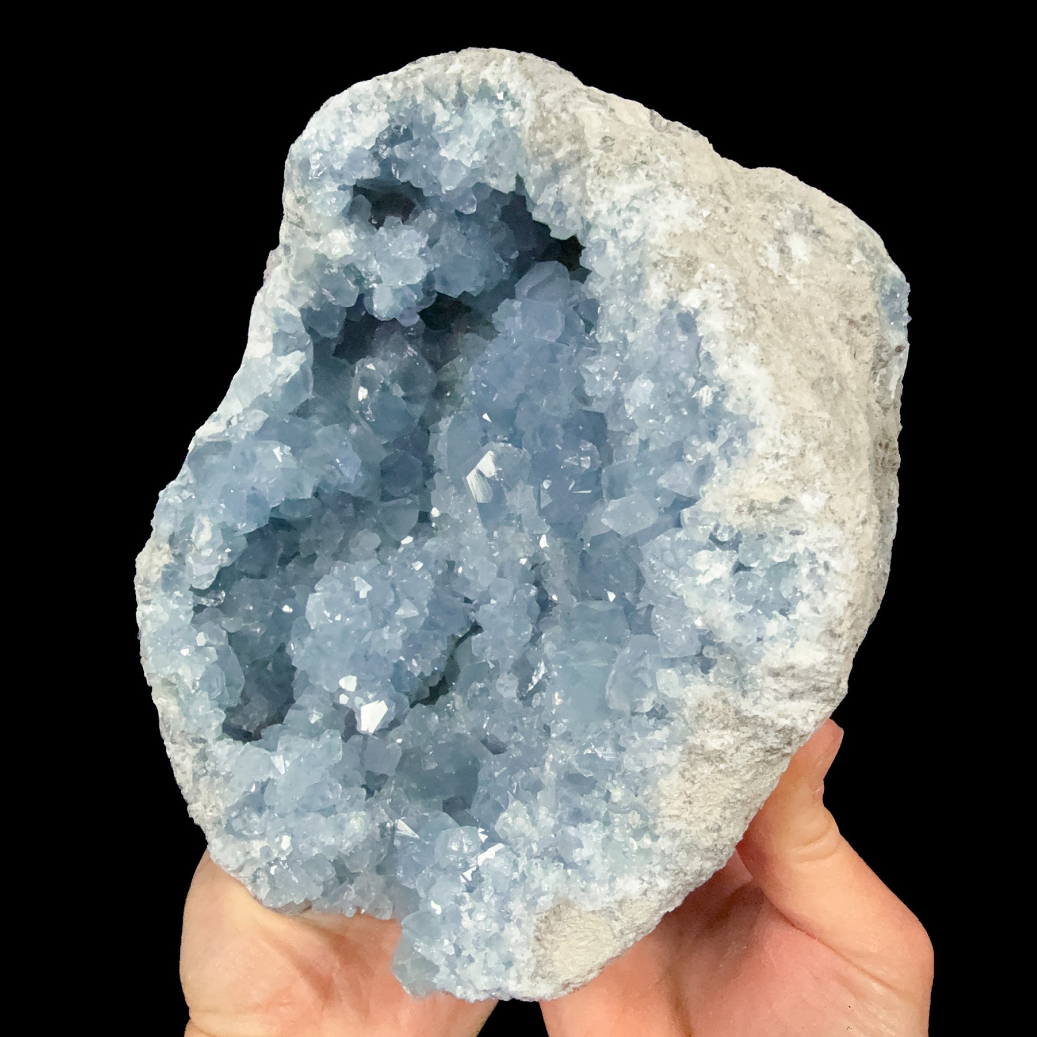 Side view of Celestite geode