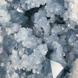 Close up of Blue Celestite crystals inside a geode