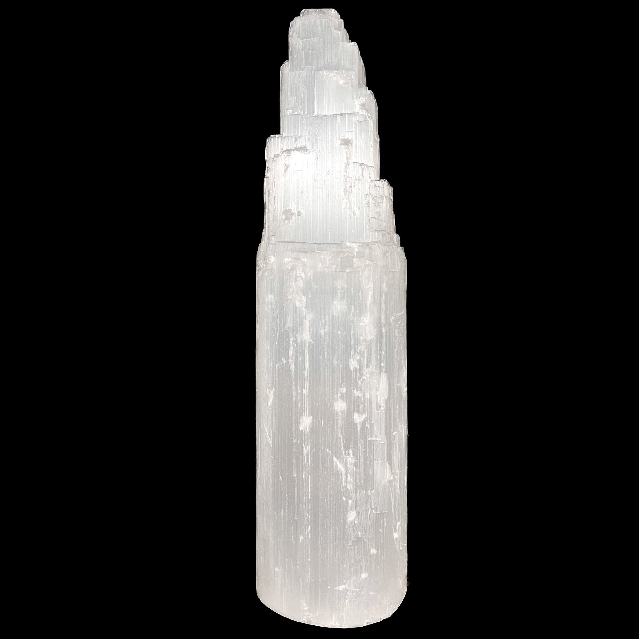 Large White Selenite Tower Lamp from Morocco