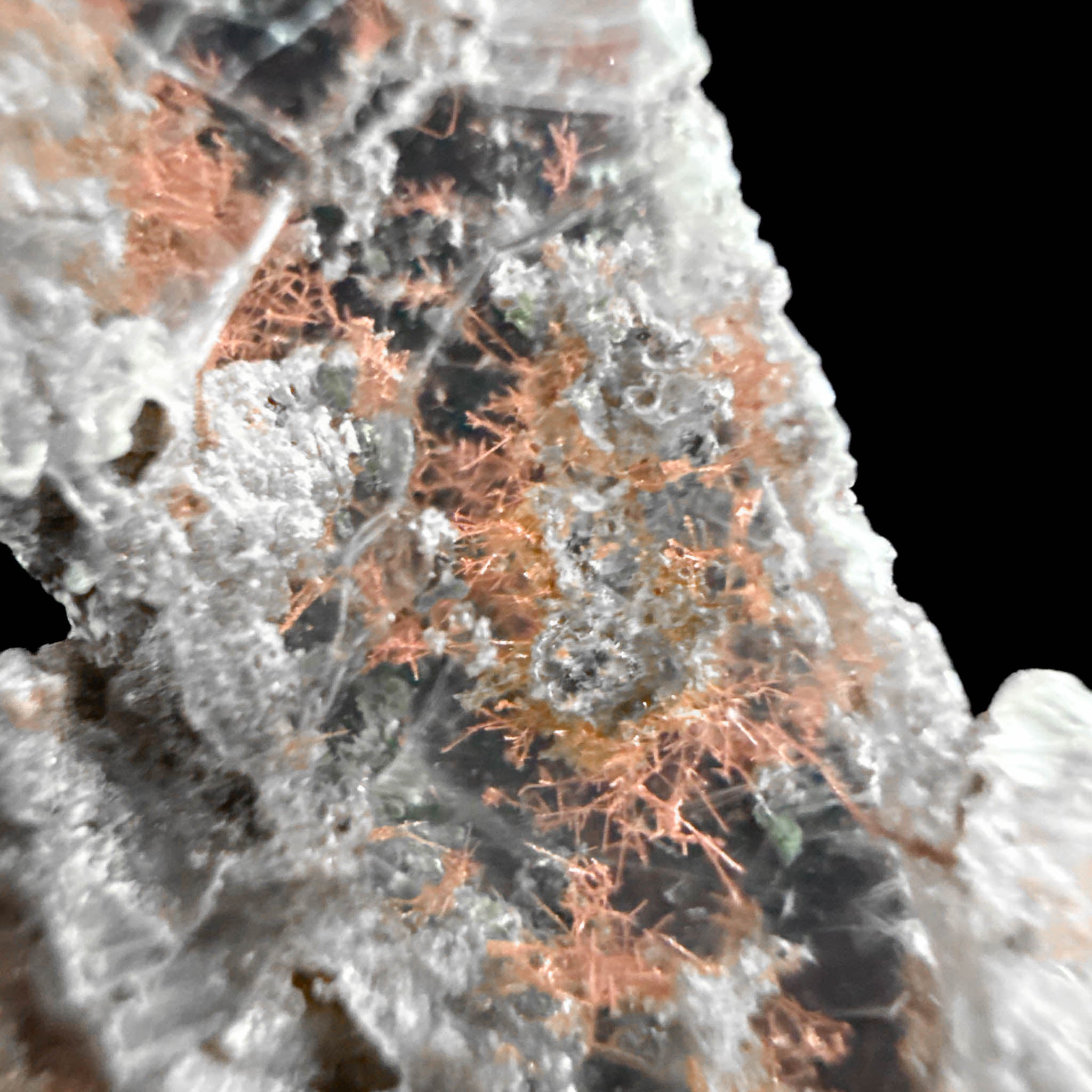 Close up of Native Copper inside a Selenite crystals from Mission Mine, AZ