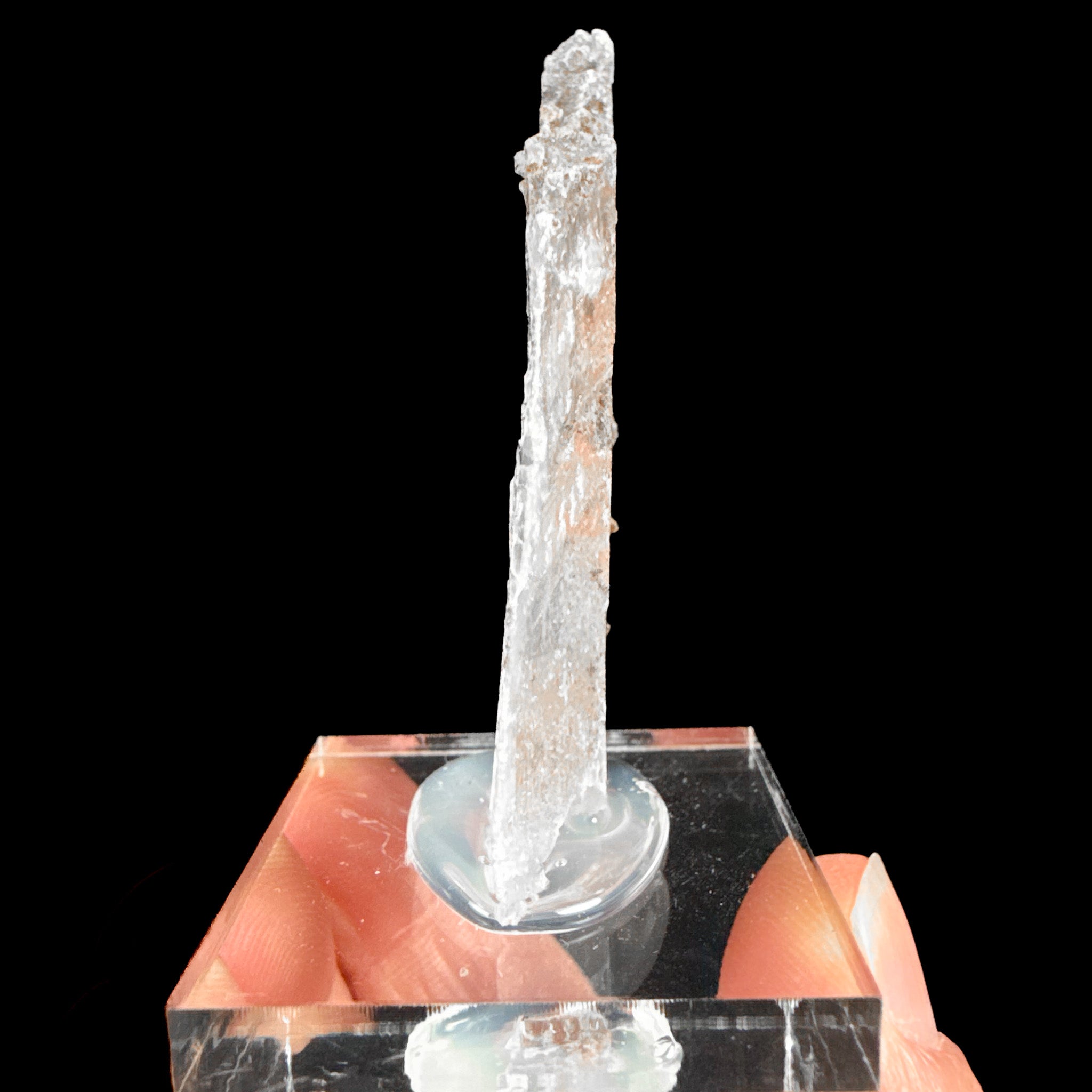 Side view of Selenite crystal with Native Copper inside