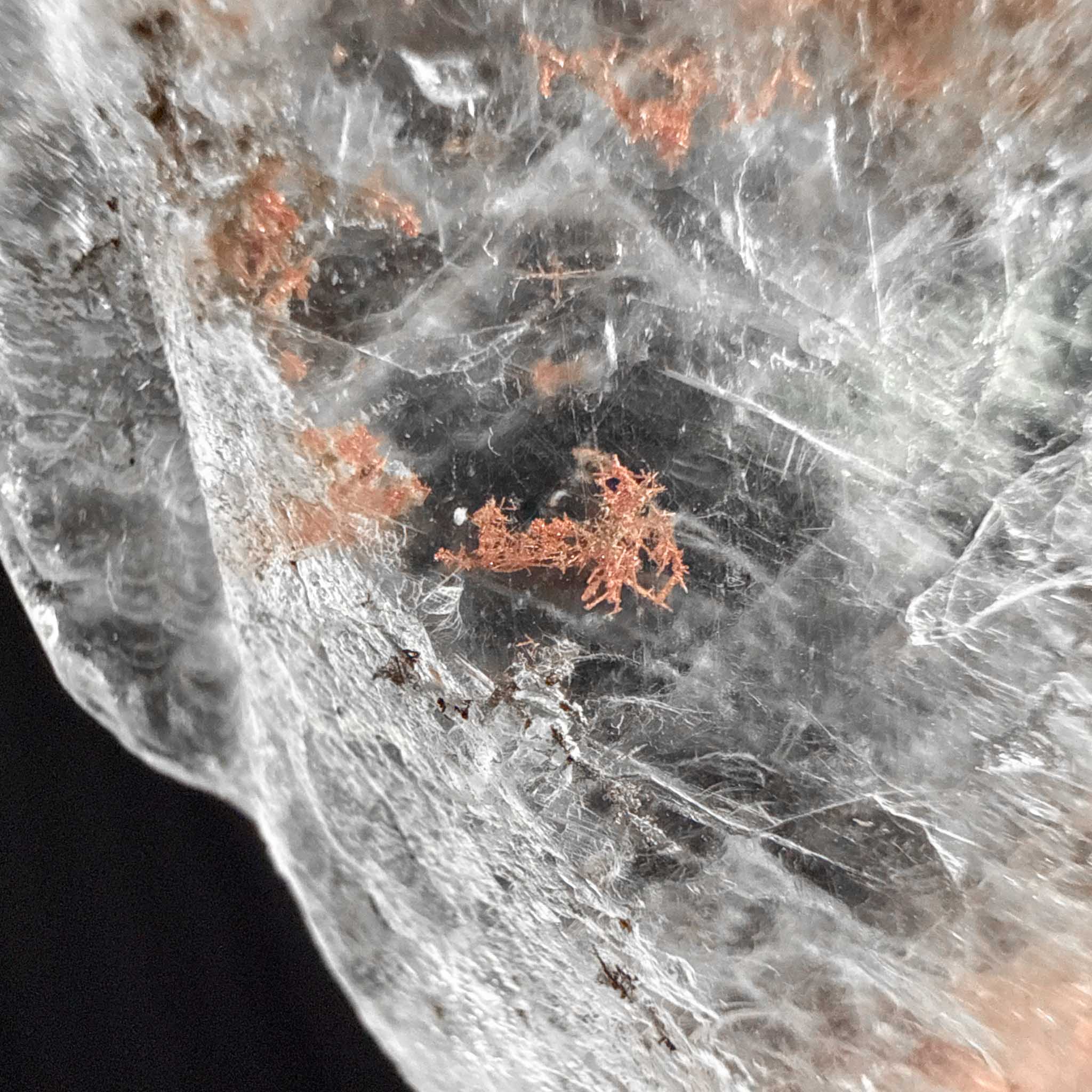 Close up of Native Copper inside Selenite from Mission Mine, AZ