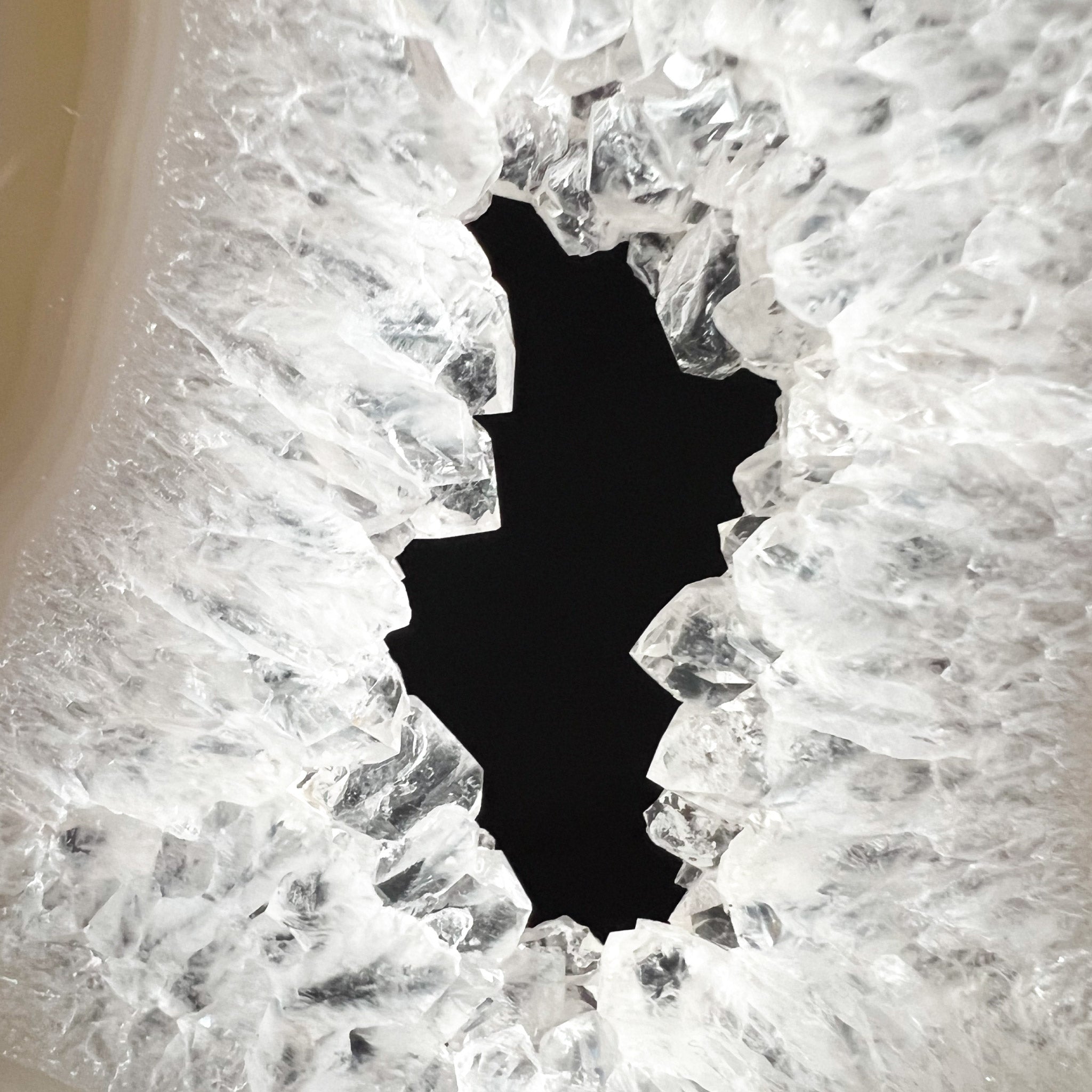 Quartz Crystals in the center of a geode slice