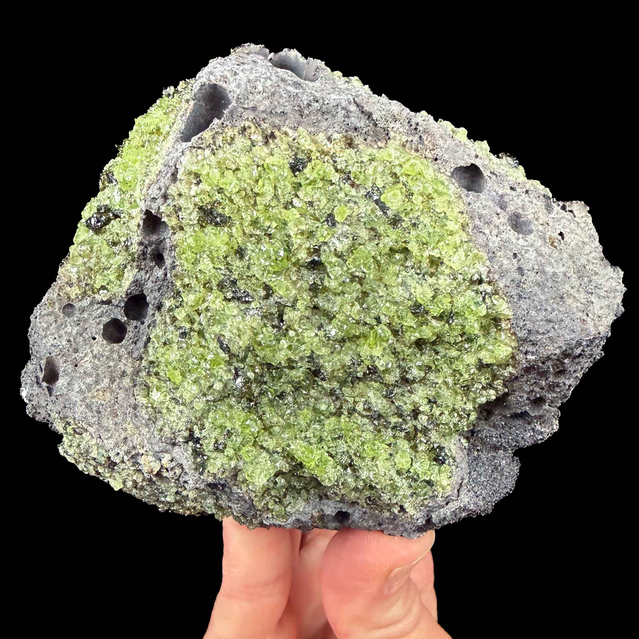 Green Olivine and Peridot in Basalt rock matrix - Arizona