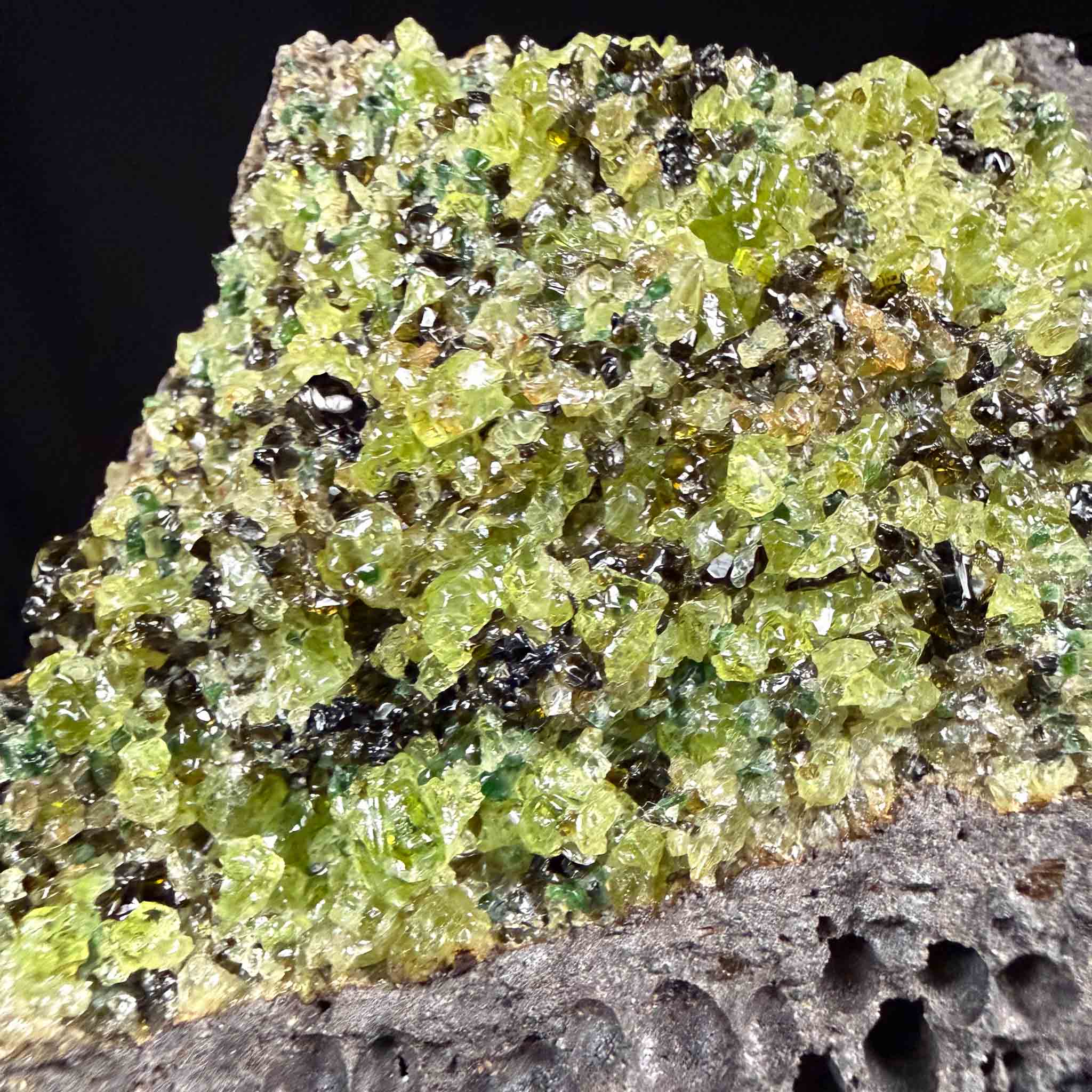 Close up of green Olivine and Peridot crystals