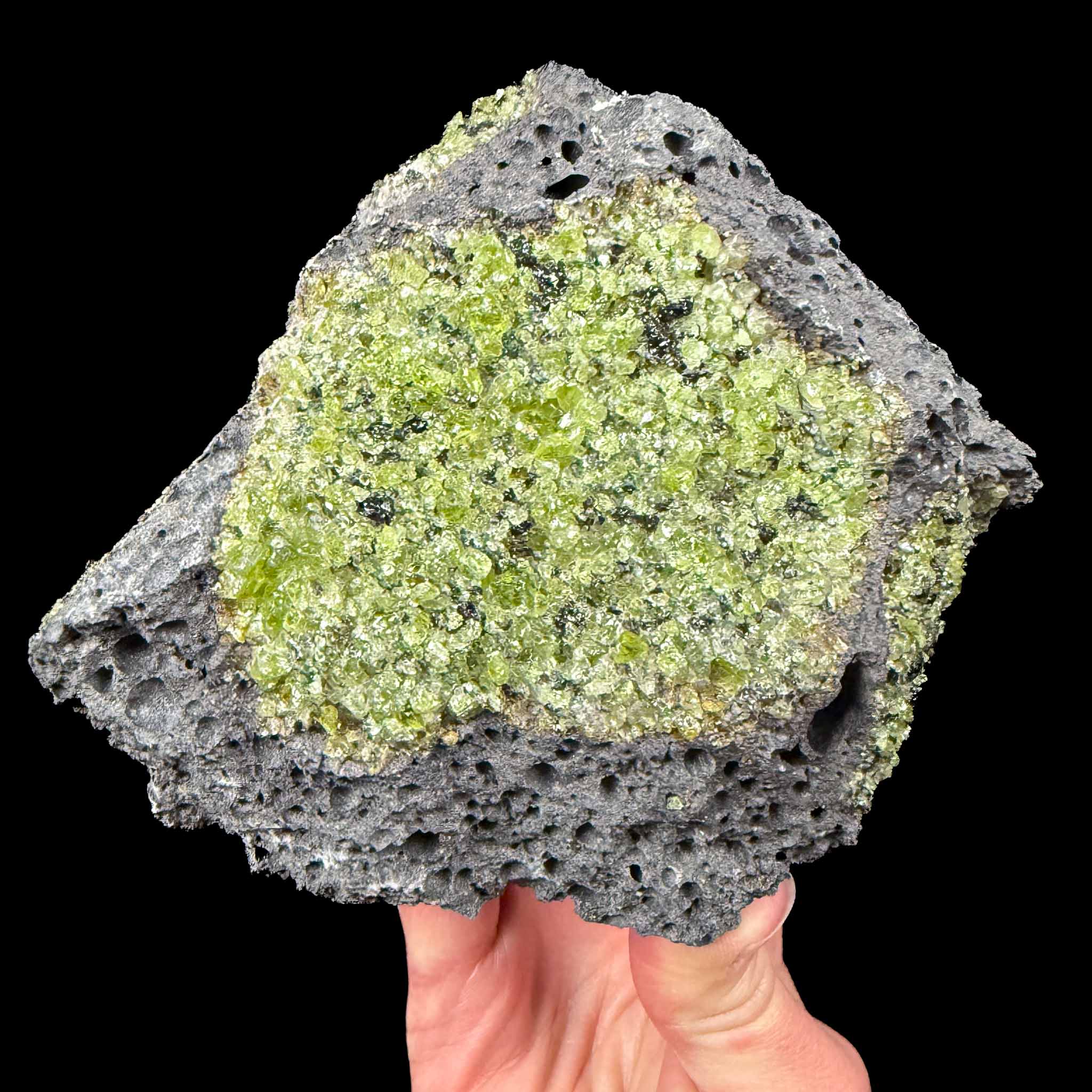 Green Olivine crystals in basalt - San Carlos Reservation, Arizona