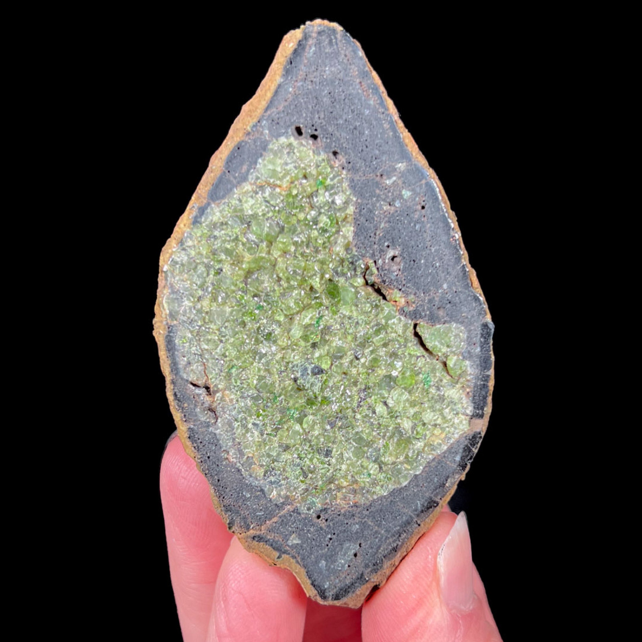 Peridot Crystals Inside Volcanic Bomb