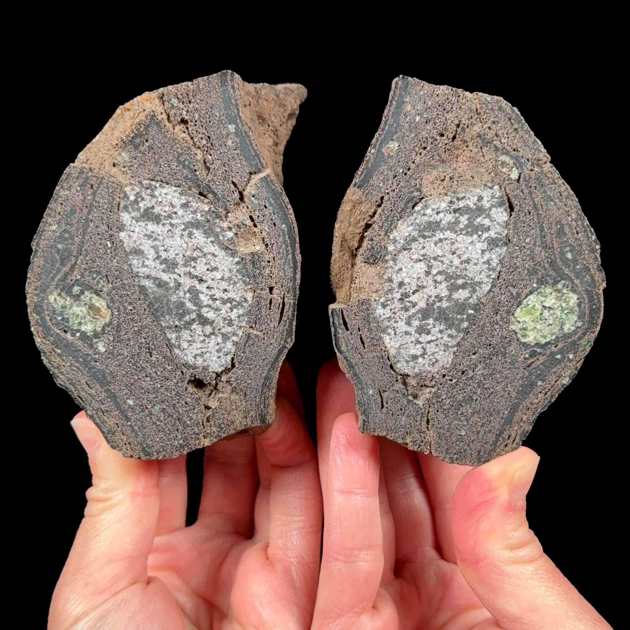 Volcanic Bomb Pair from Spain with Olivine and Gabbro inside