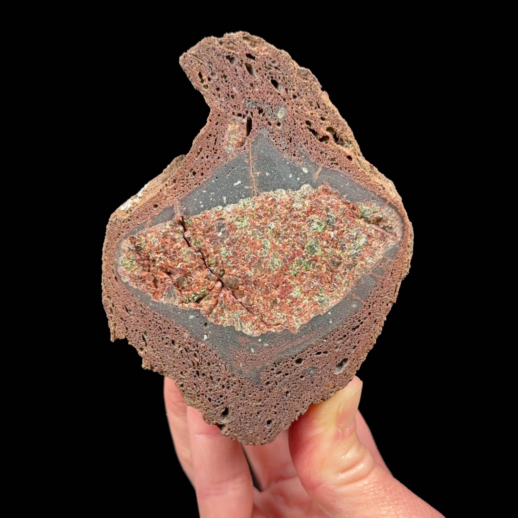 Inside a volcanic bomb stone specimen