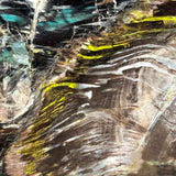 Close up of Chrysocolla and Volborthite in Petrified Wood from Turkey