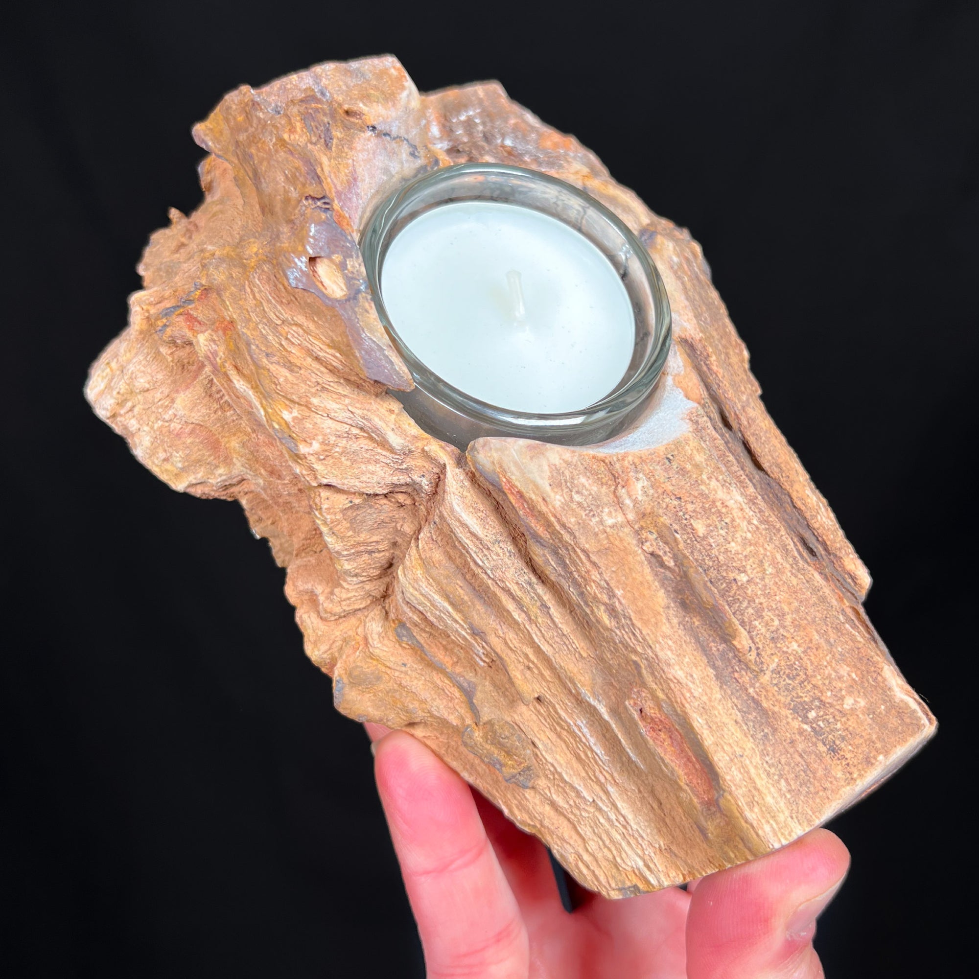 Petrified Wood tea light candle holder