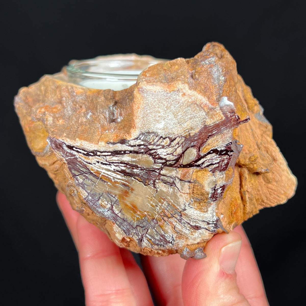 Polished sides of Petrified Wood Candle Holder