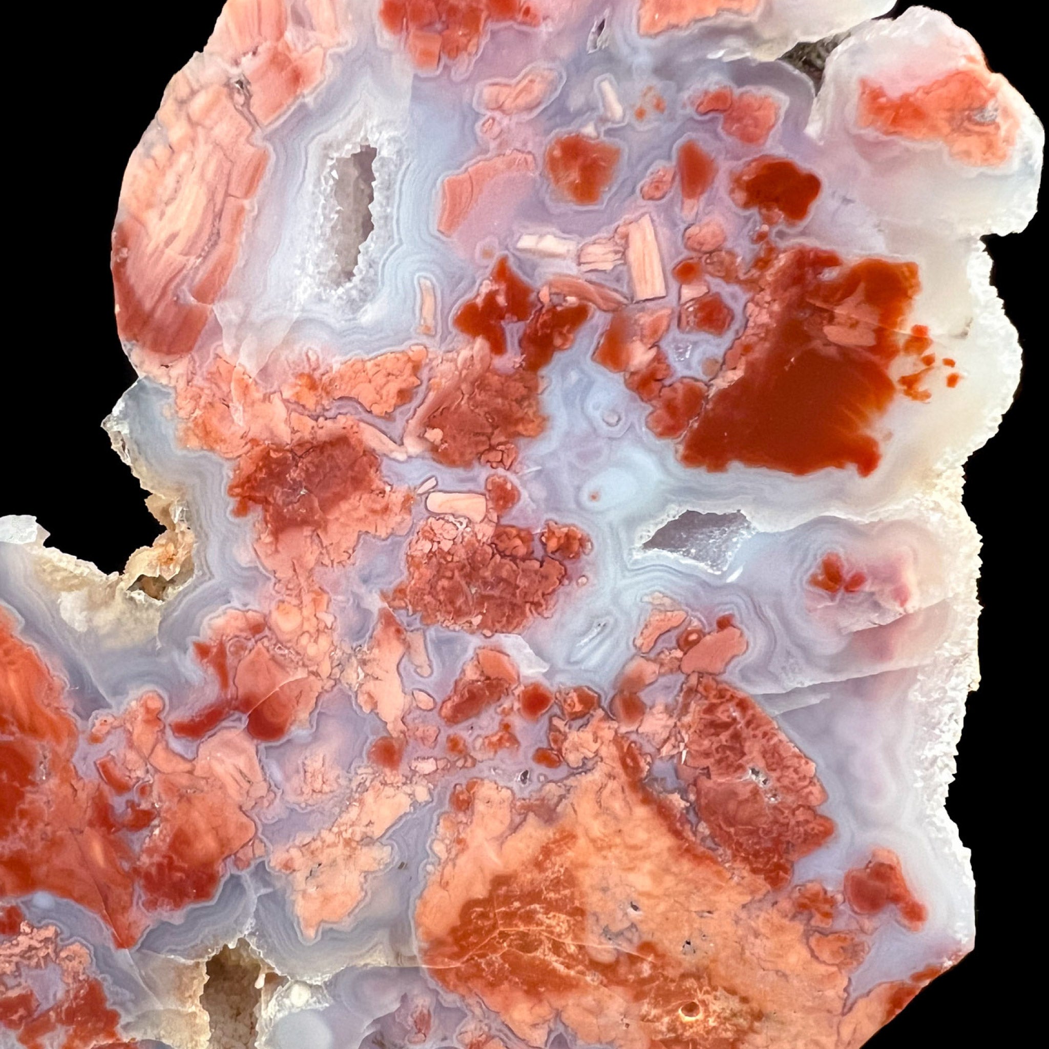 Close up of Drusy Quartz and Red Pink Agate from Chihuahua, Mexico