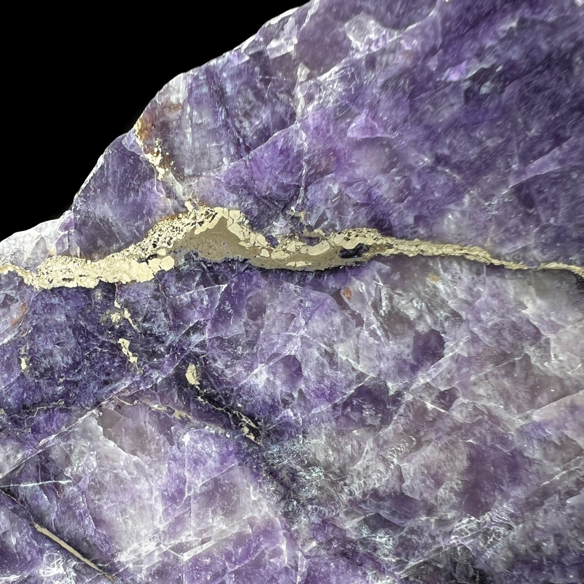 Pyrite vein in Purple Fluorite Stone Slice from Spain