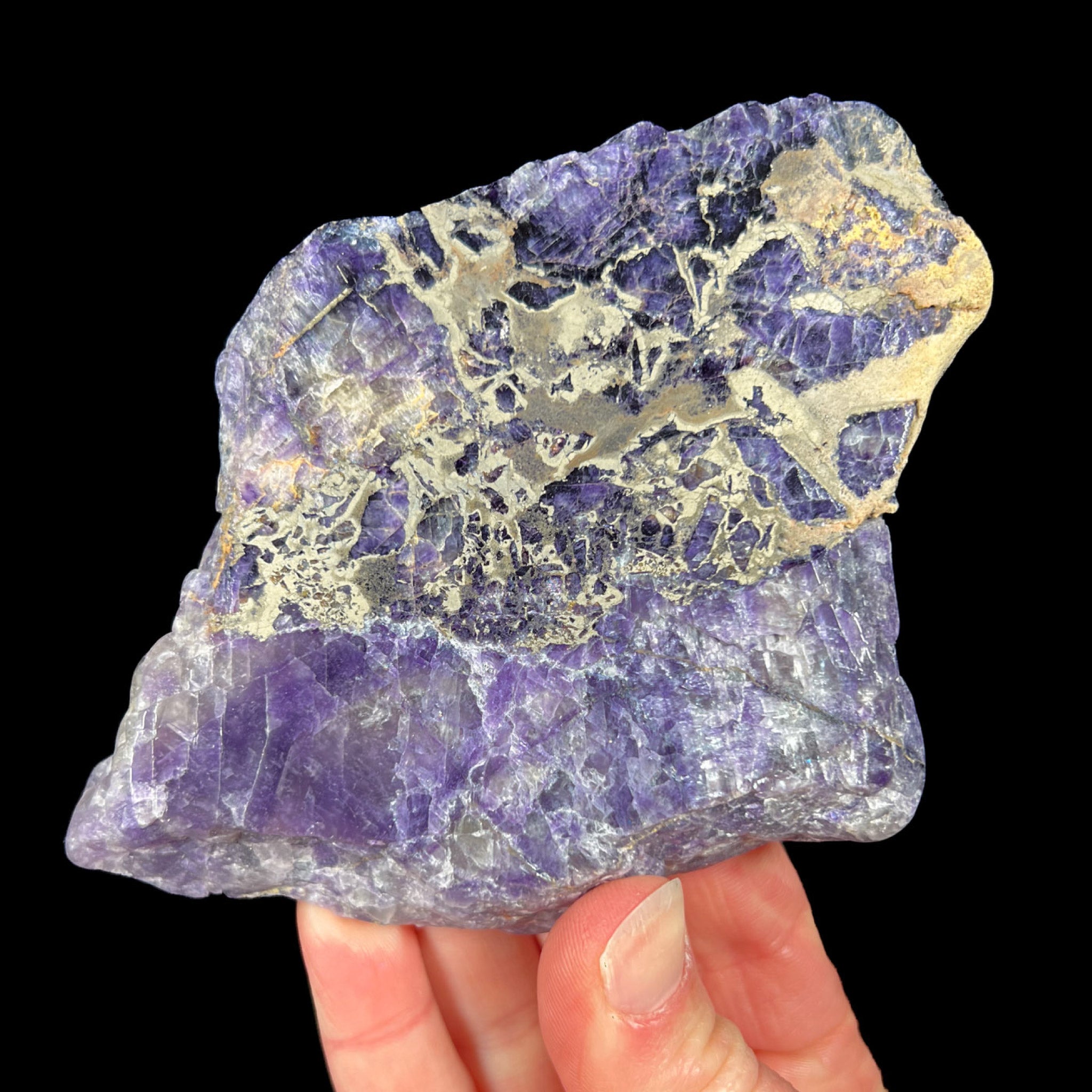 Purple Fluorite Stone Slab with Pyrite Inclusions from Spain