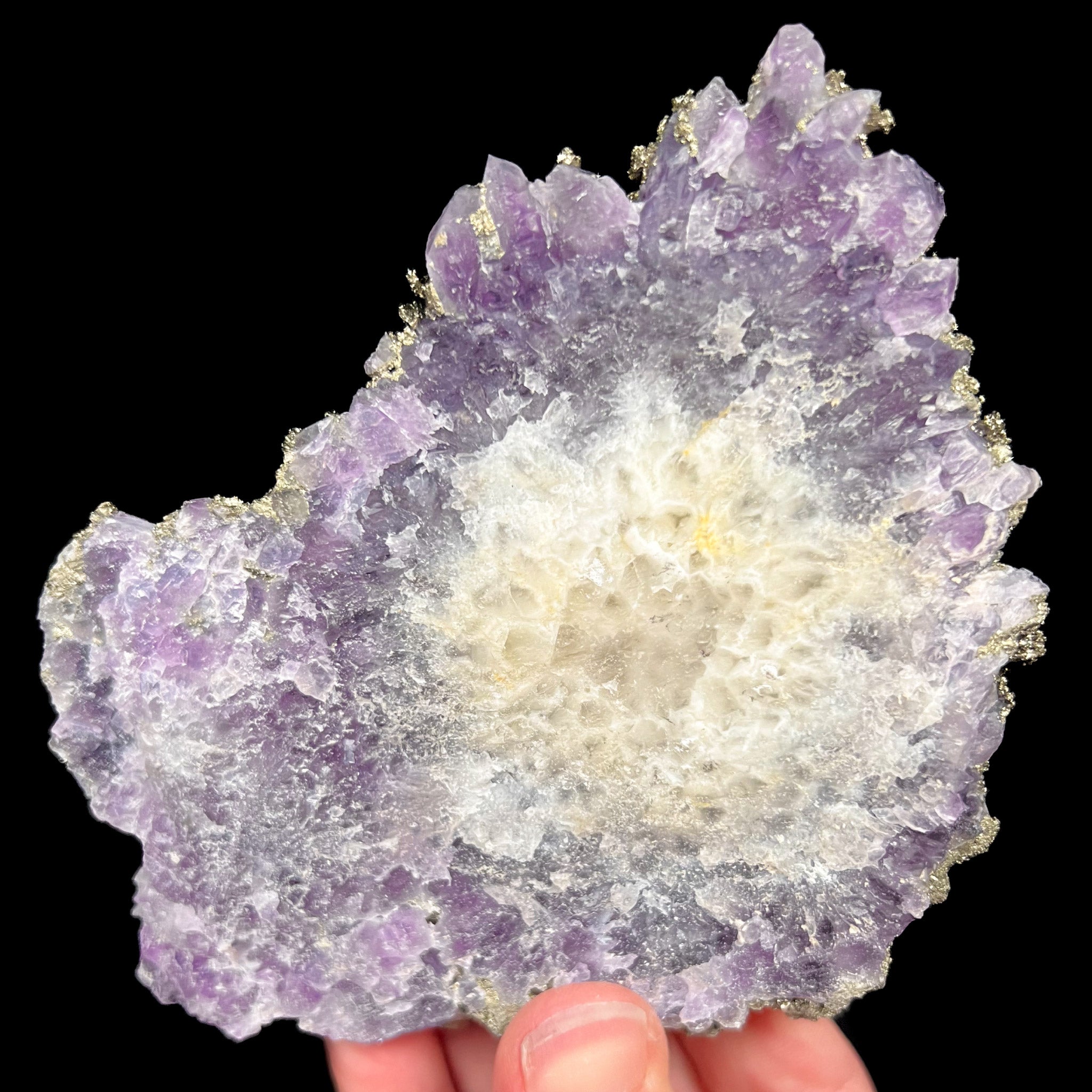 Back side of Amethyst and Pyrite mineral specimen