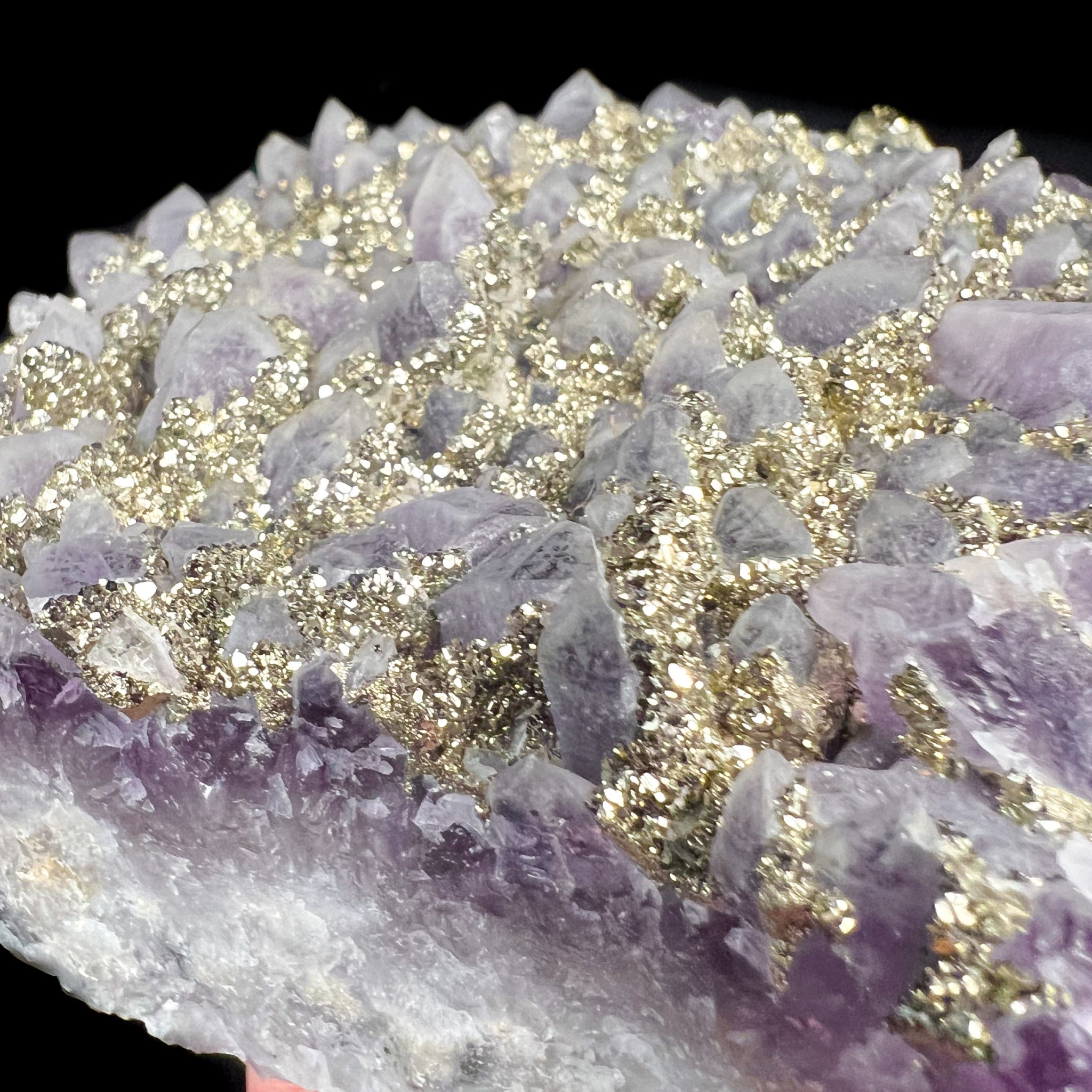 Pyrite Crystals growing with Amethyst crystals