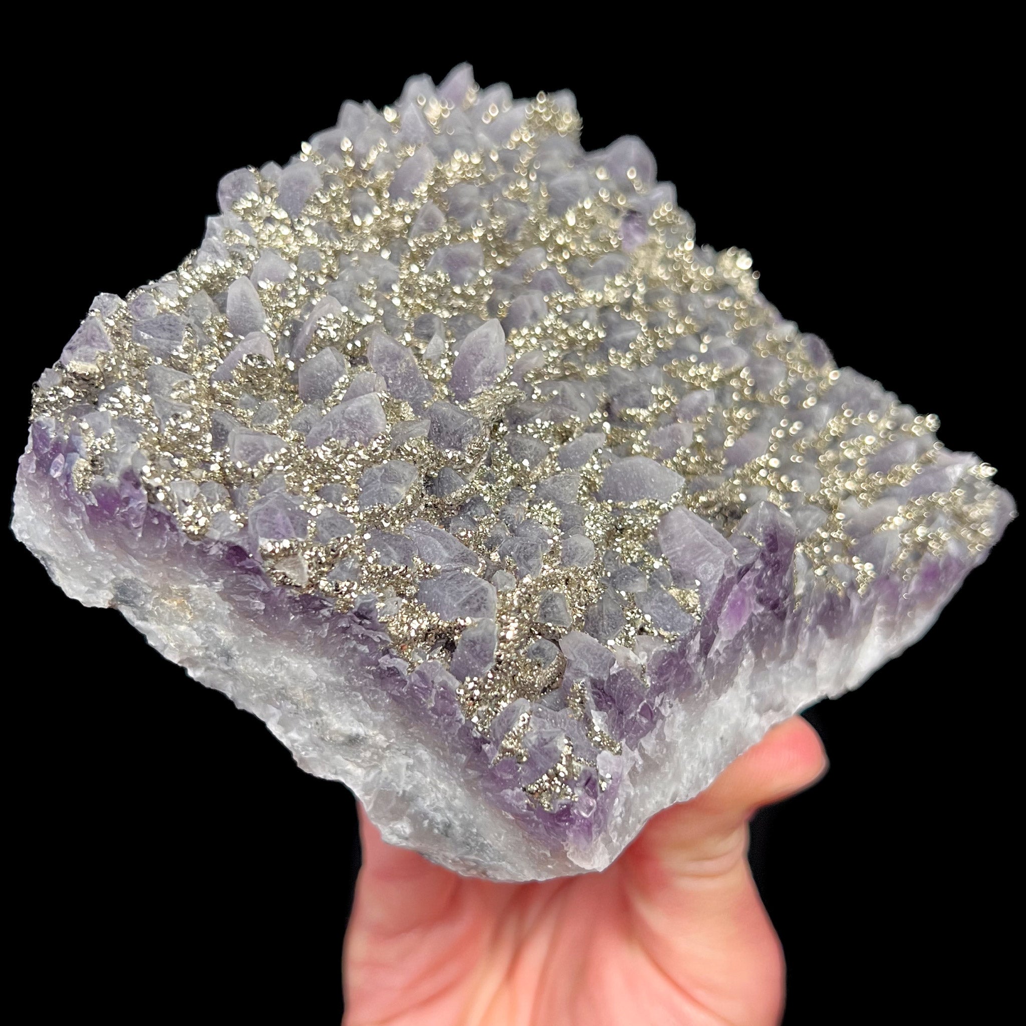 Amethyst Crystals with Pyrite Minerals on Top