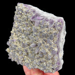 Pyrite crystals on top of purple Amethyst crystals from Bulgaria
