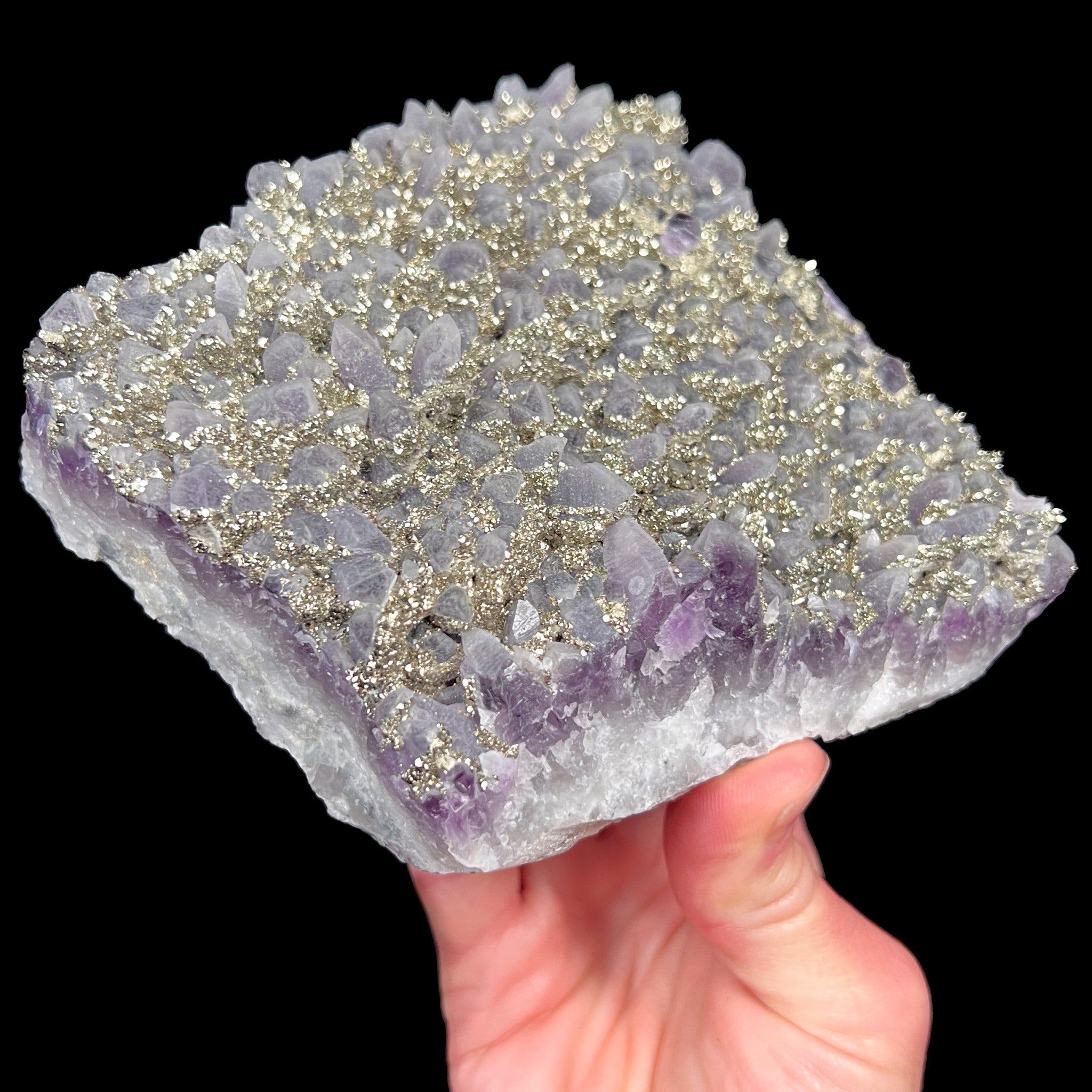 Purple Amethyst with Pyrite crystallization on top from Bulgaria