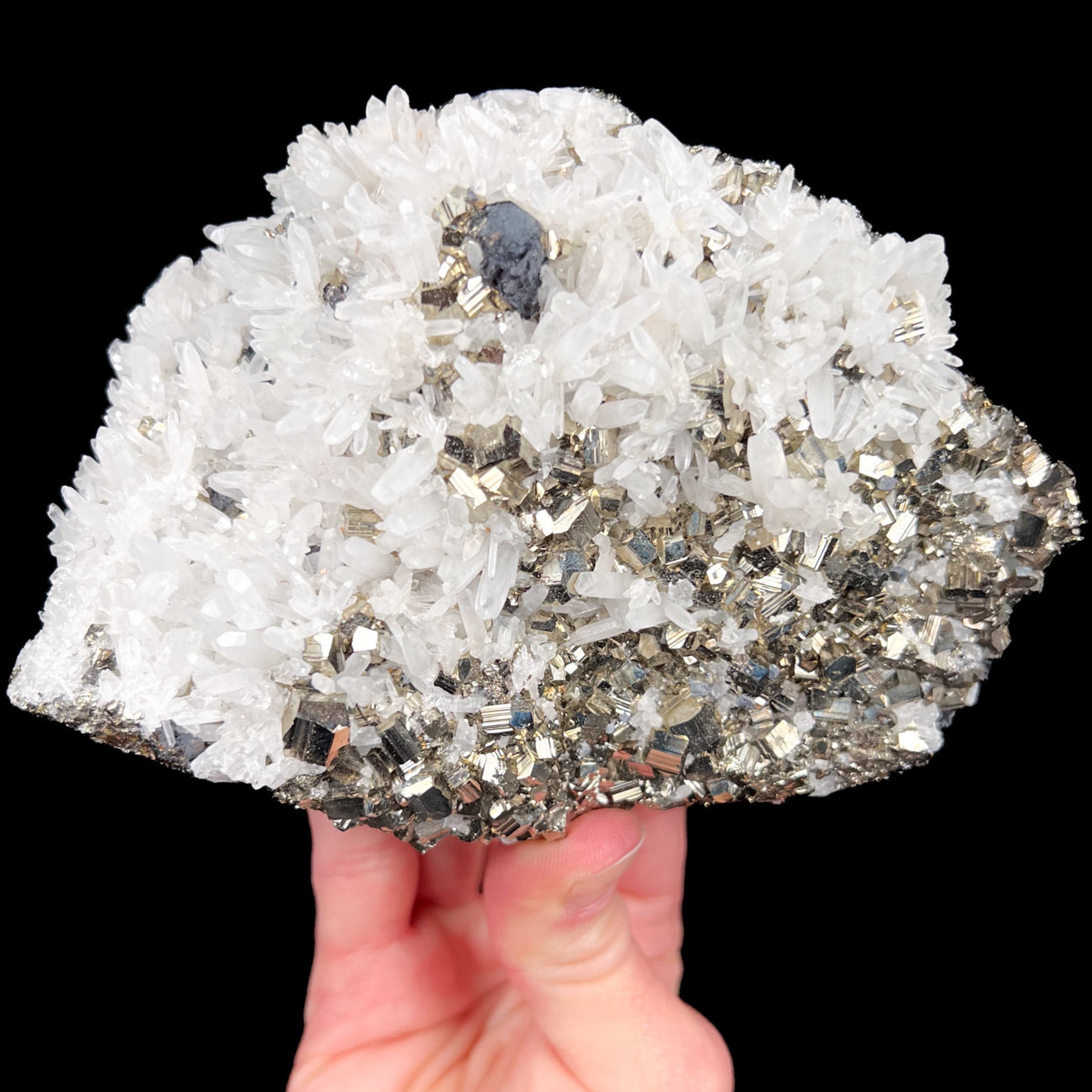Quartz with Pyrite and Sphalerite mineral specimen from Huanzala Mine, Peru