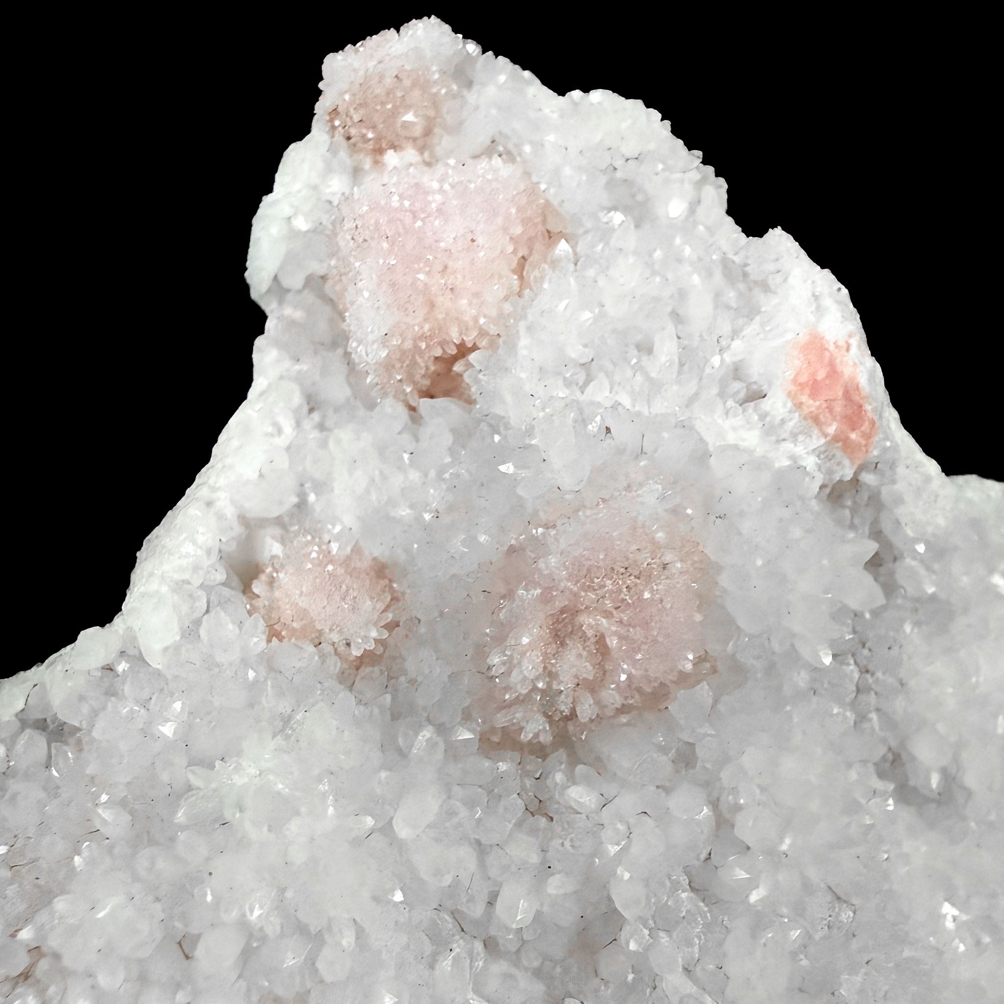 Close up of Quartz crystals on Rhodochrosite from San Juan County, Colorado