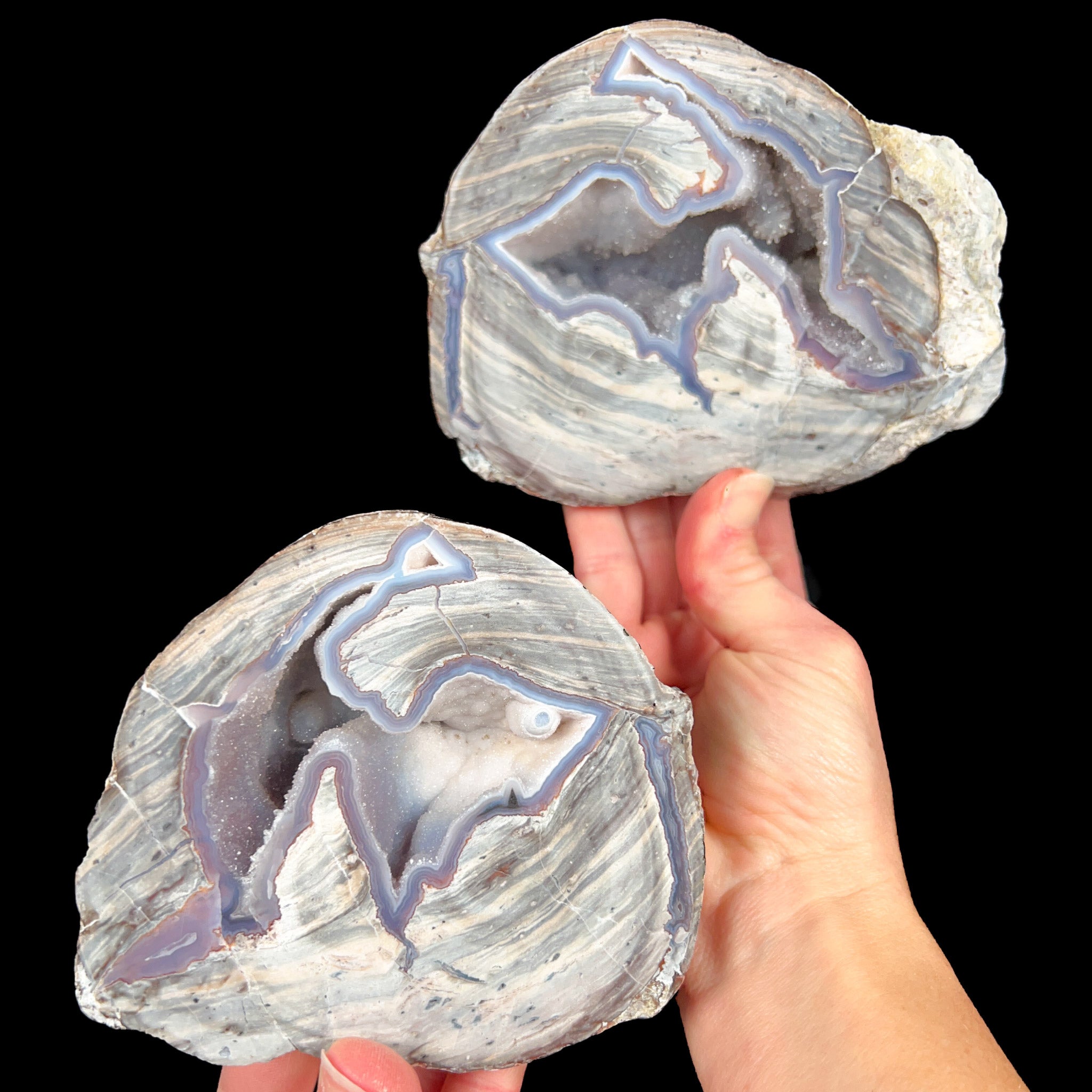 Large Quartz and Chalcedony Geode Pair from Dugway Utah