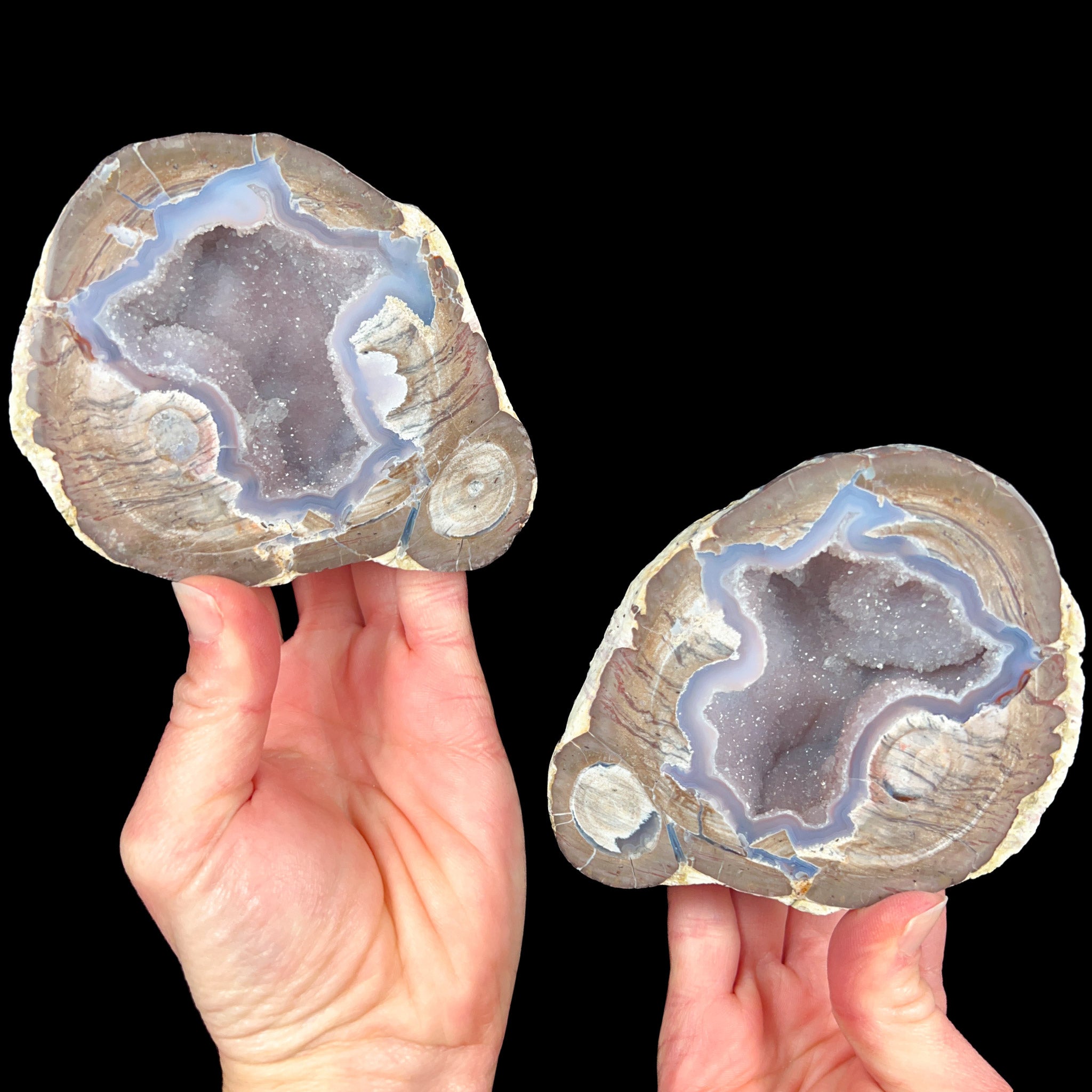 Dugway Geode Pair with Quartz and Chalcedony Crystals