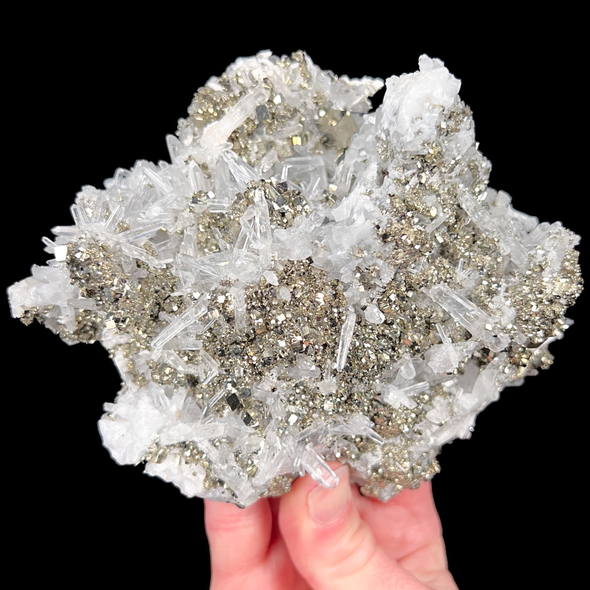 Pyrite and Quartz crystal specimen from Huaron Mining District, Peru