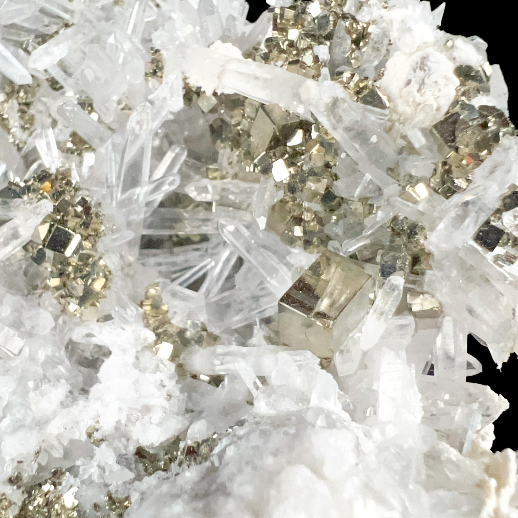 Close up of Pyrite cube with Quartz crystals
