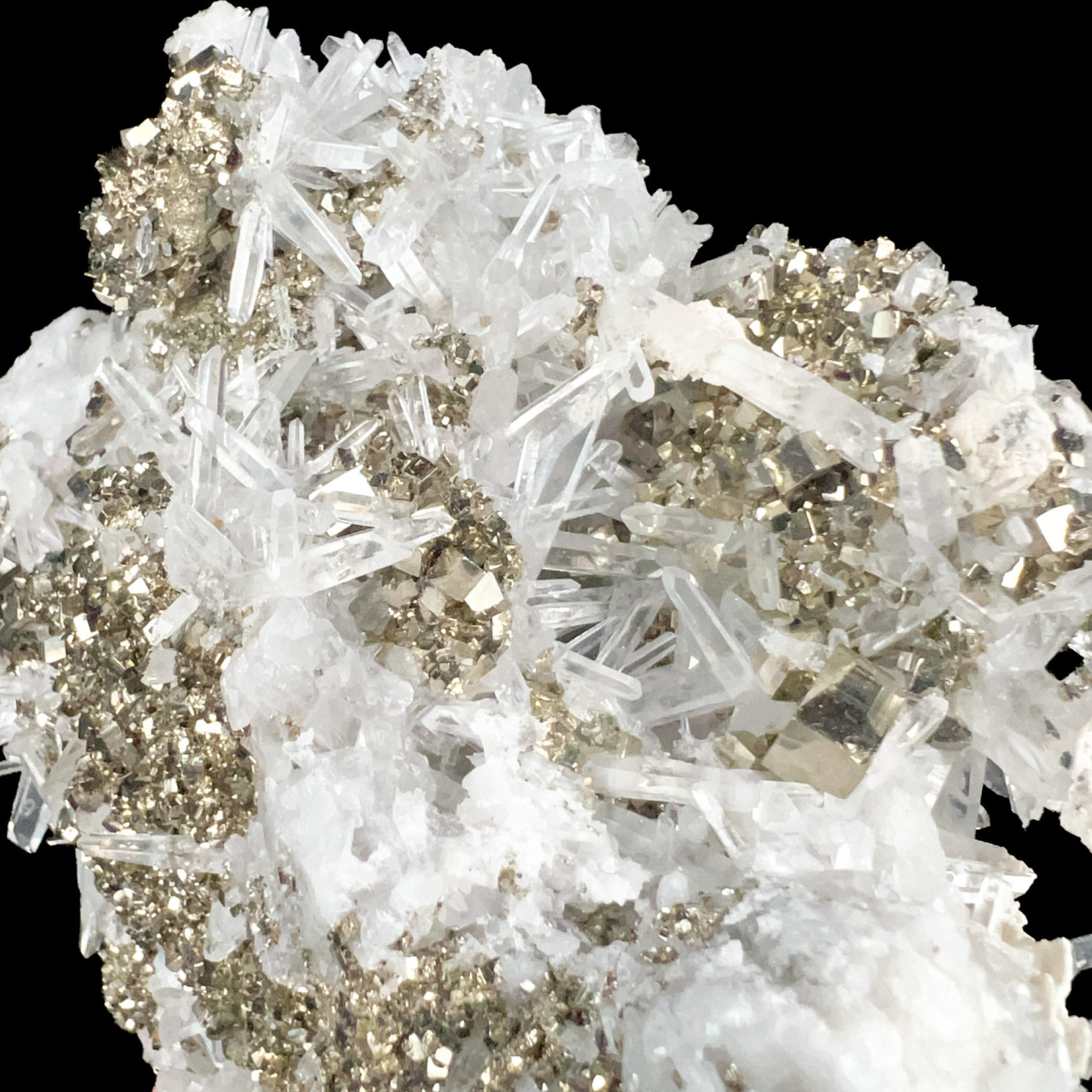 Close-up of Quartz and Pyrite crystals from Huaron Mine, Pasco Province, Peru