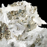 Close-up of Pyrite cubes and Quartz crystal points from Peru
