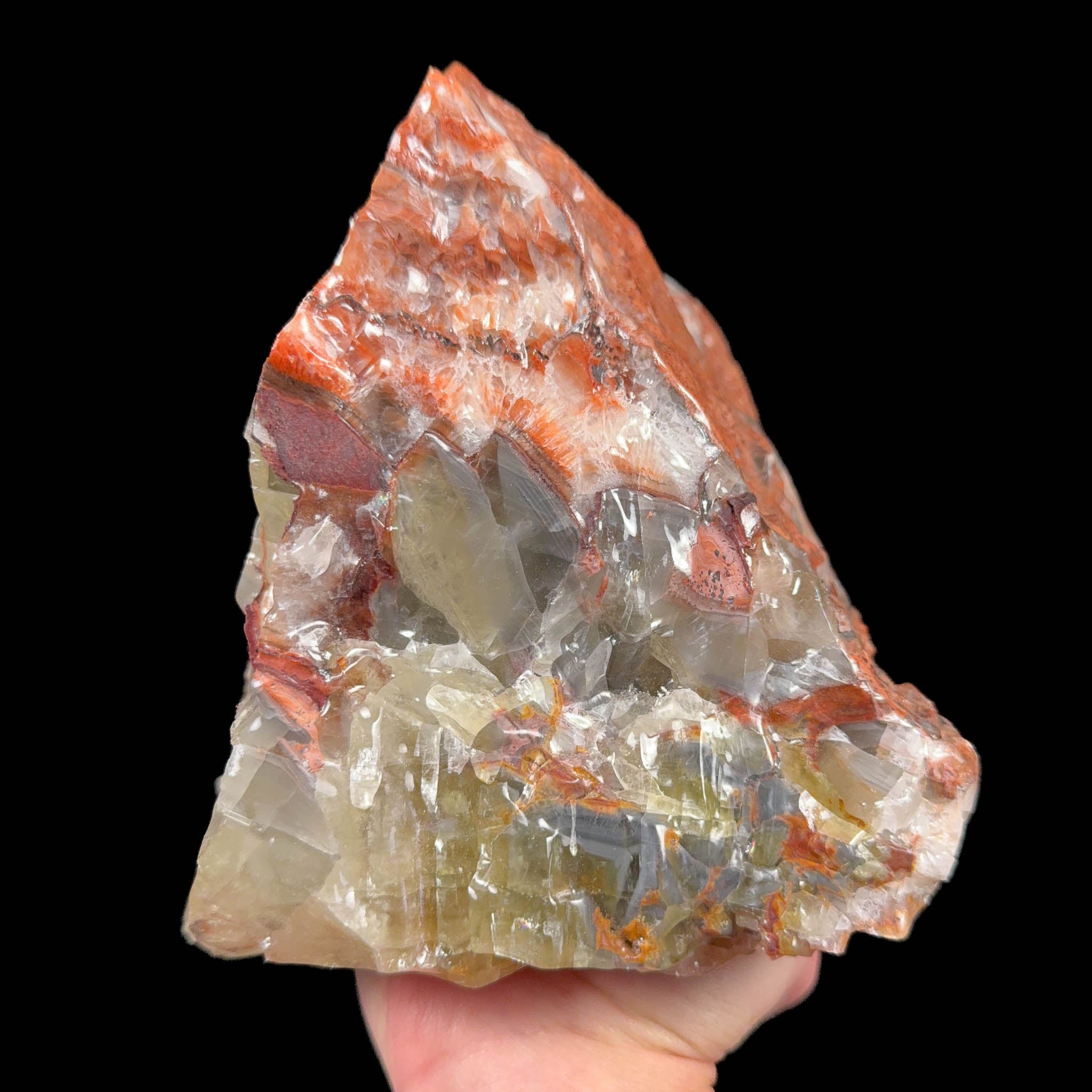 Rainbow Calcite and Aragonite raw stone specimen from Mexico