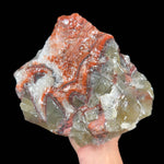 Raw Calcite and Aragonite stone specimen from Mexico with red, white, and green color banding