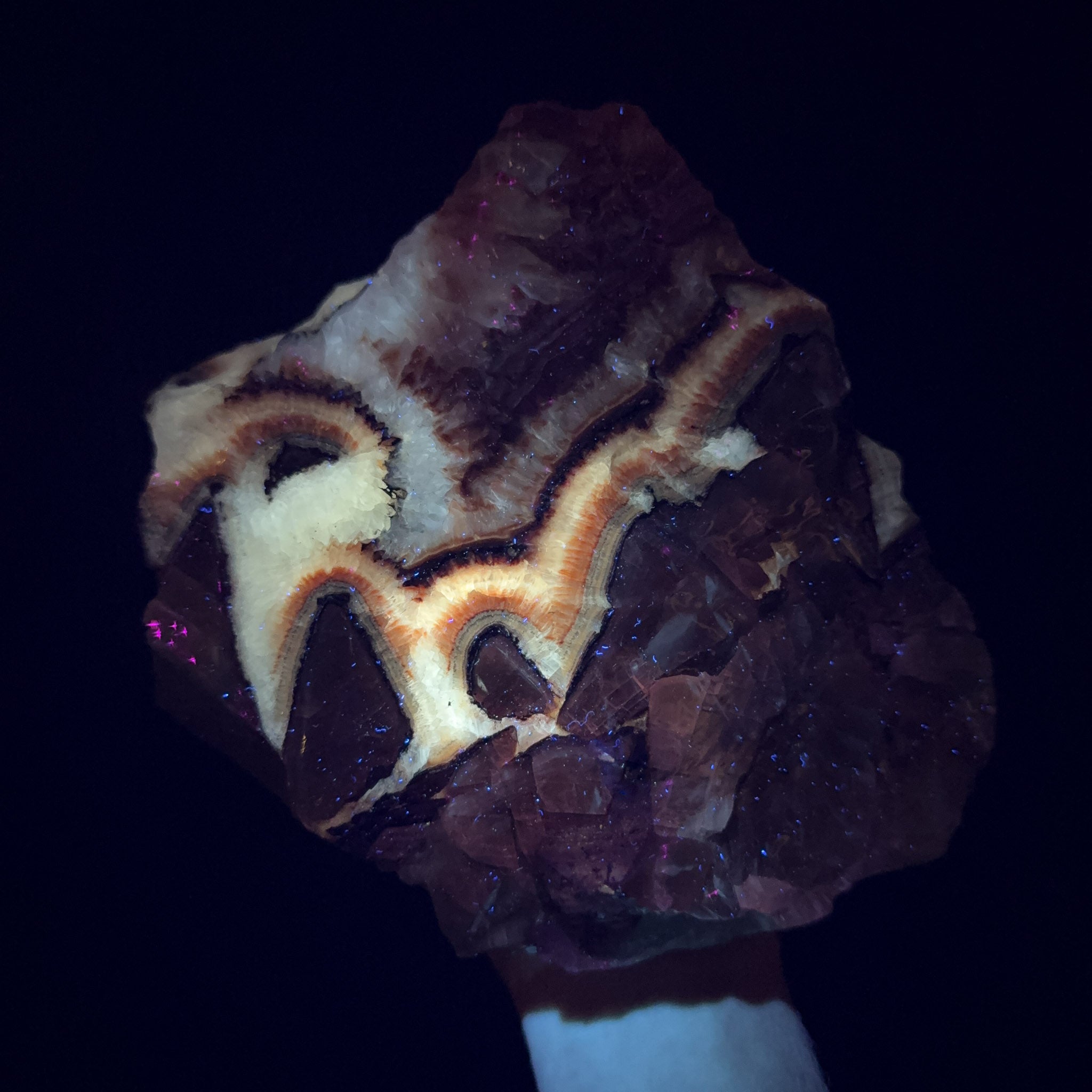 Calcite and Aragonite displaying UV fluorescence 