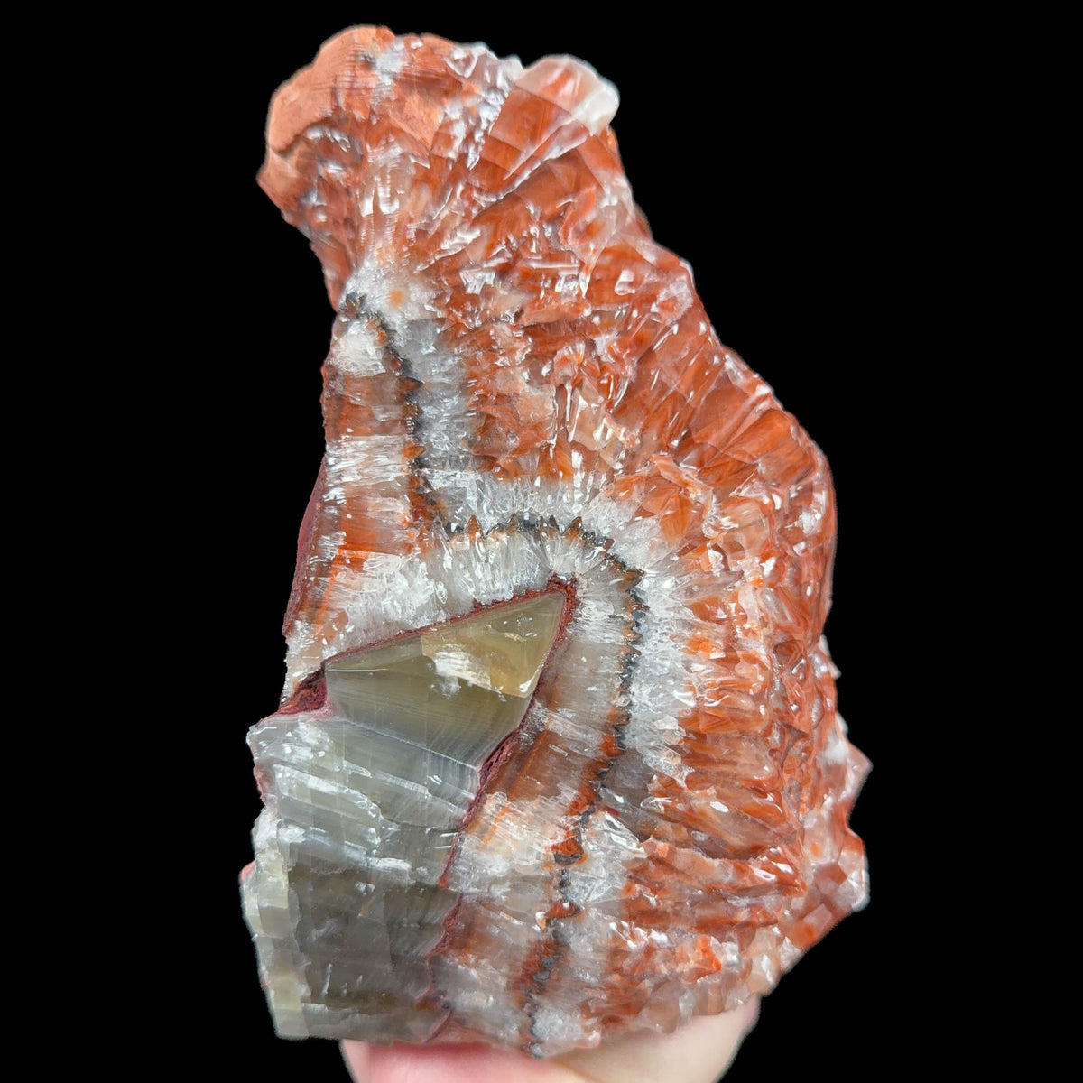 Red and Green Calcite with Aragonite stone specimen from Mexico