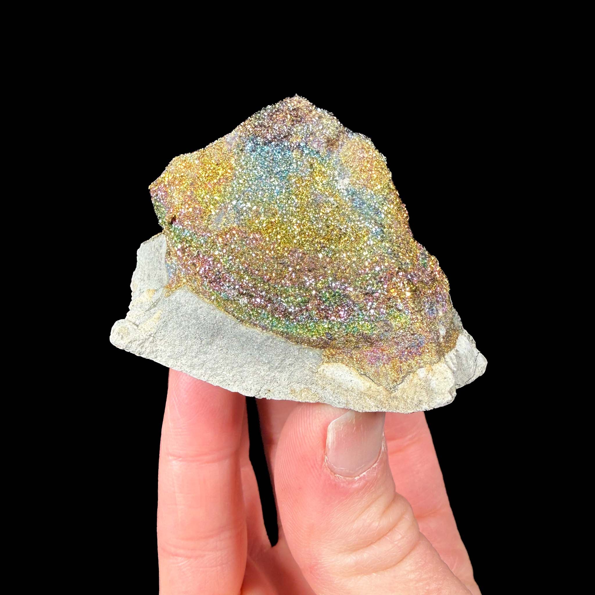 Colorful Pyrite crystal drusy inside a concretion