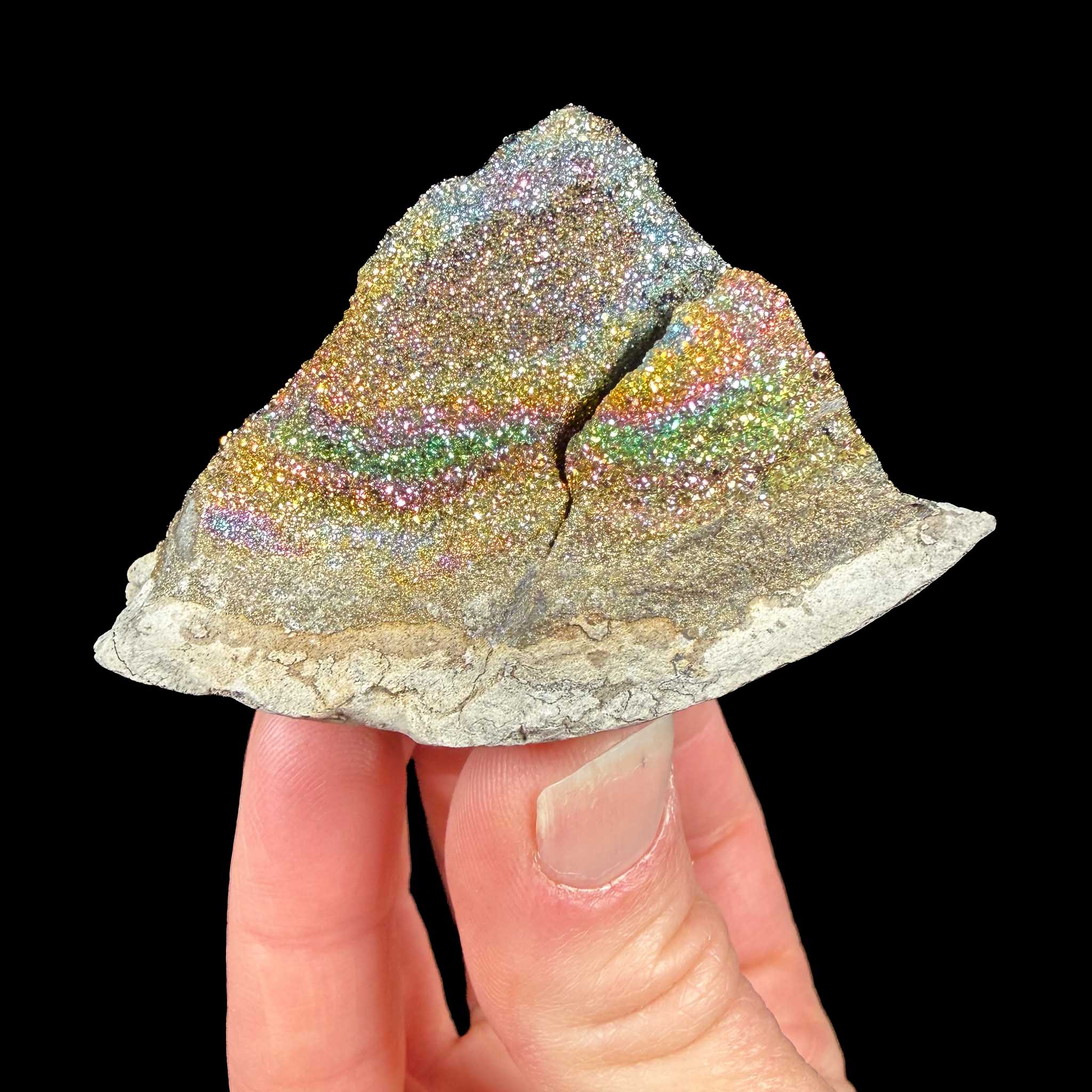 Rainbow pyrite crystal concretion from Russia