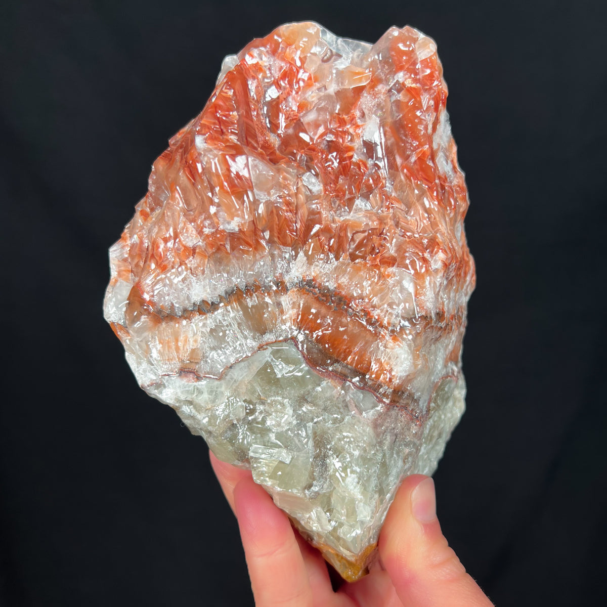 Red and Green Banded Calcite Stone from Mexico