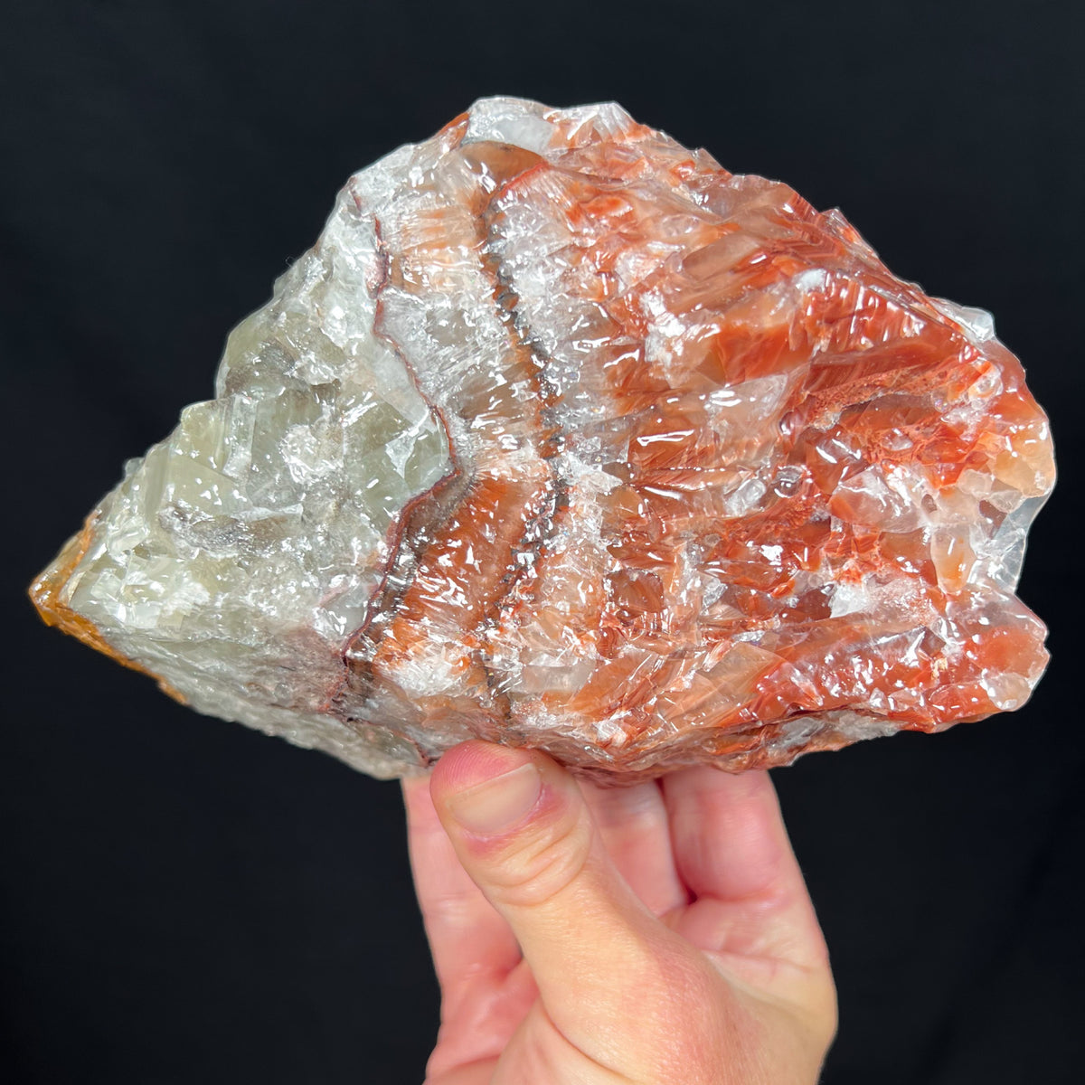 Red and Green Calcite Crystal Specimen