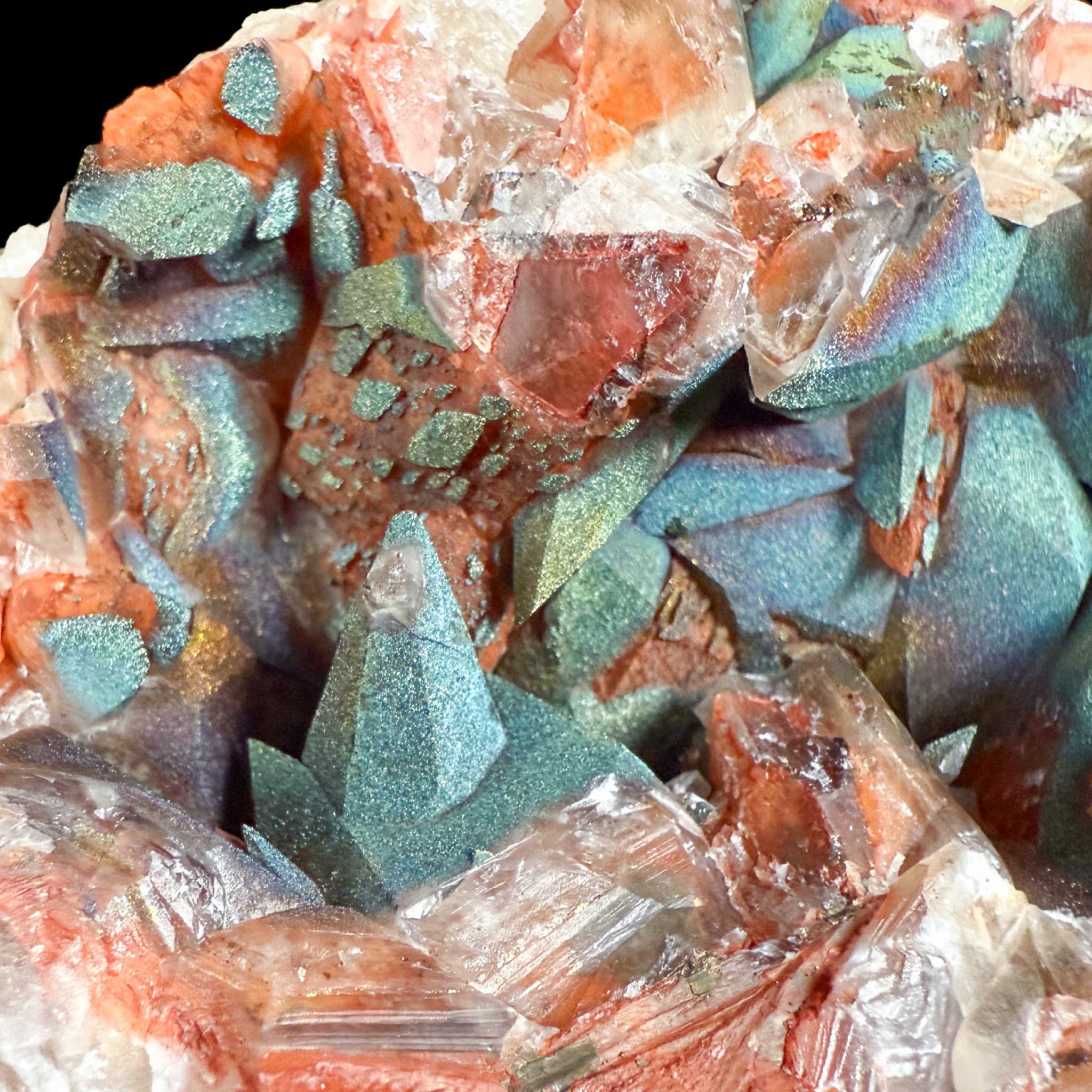 Close up of Rainbow Calcite and Chalcopyrite from Moldova